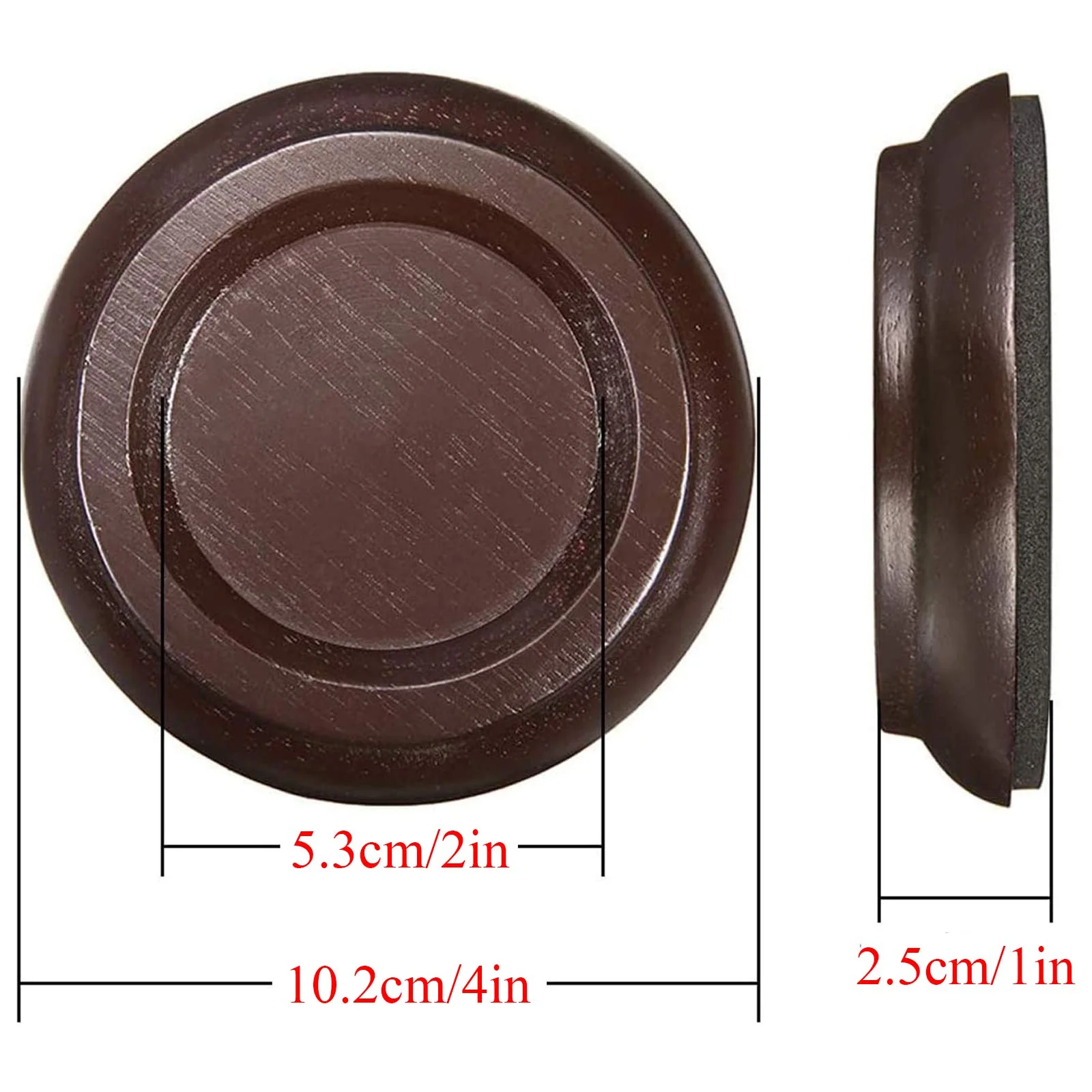 QJFCare 4Pcs Piano Caster Cups Grand Upright Piano Wheels Feet Floor Protectors, Solid Wood Casters Cups Wood Sliders Caster Pads with Non-Slip & Anti-Noise Foam Set of 4, Brown - Image 4