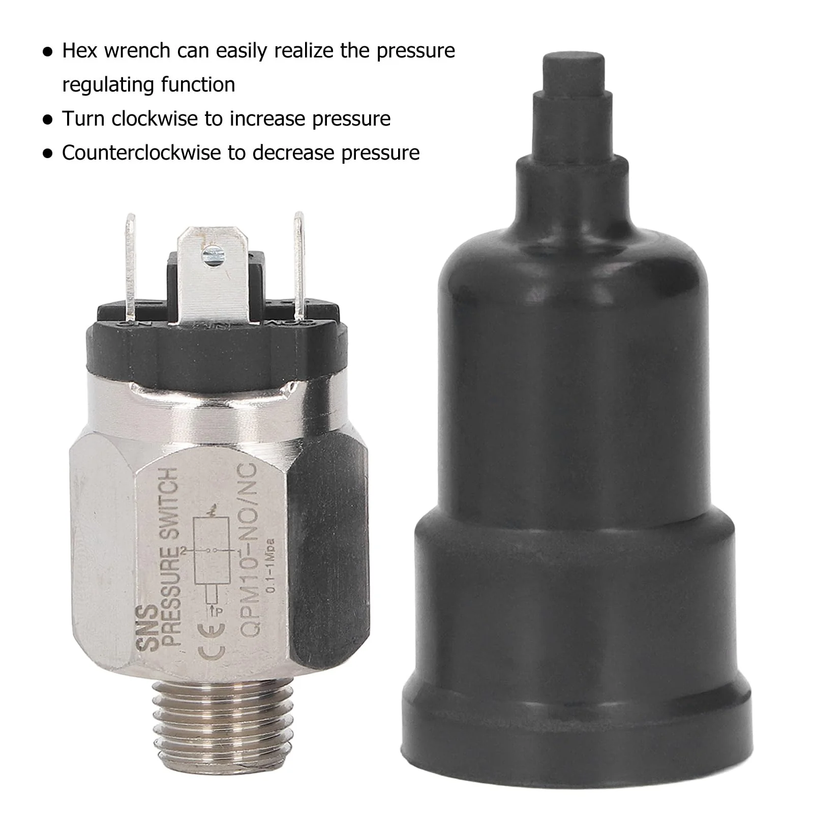 QPM10-NO/NC Pressure Switch, 1/4" Normally Open Push Switch, Membrane Pressure Switch, 0.1-1MPa, Stainless Steel - Image 4