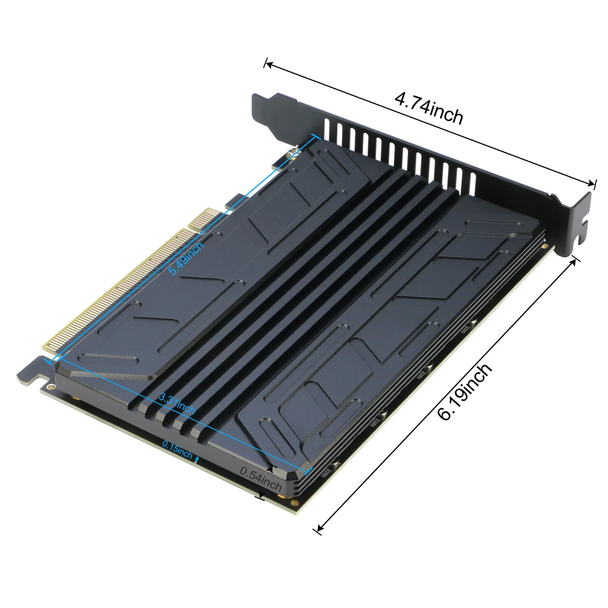 Quad NVMe PCIe Adapter, RIITOP 4-Port NVMe to PCI-e 4.0/3.0 x16 Expand Controller Card with Heatsink for 2280/2260/2242/2230 M.2 NVMe SSD (PCI-e Bifurcation Required) - Image 5