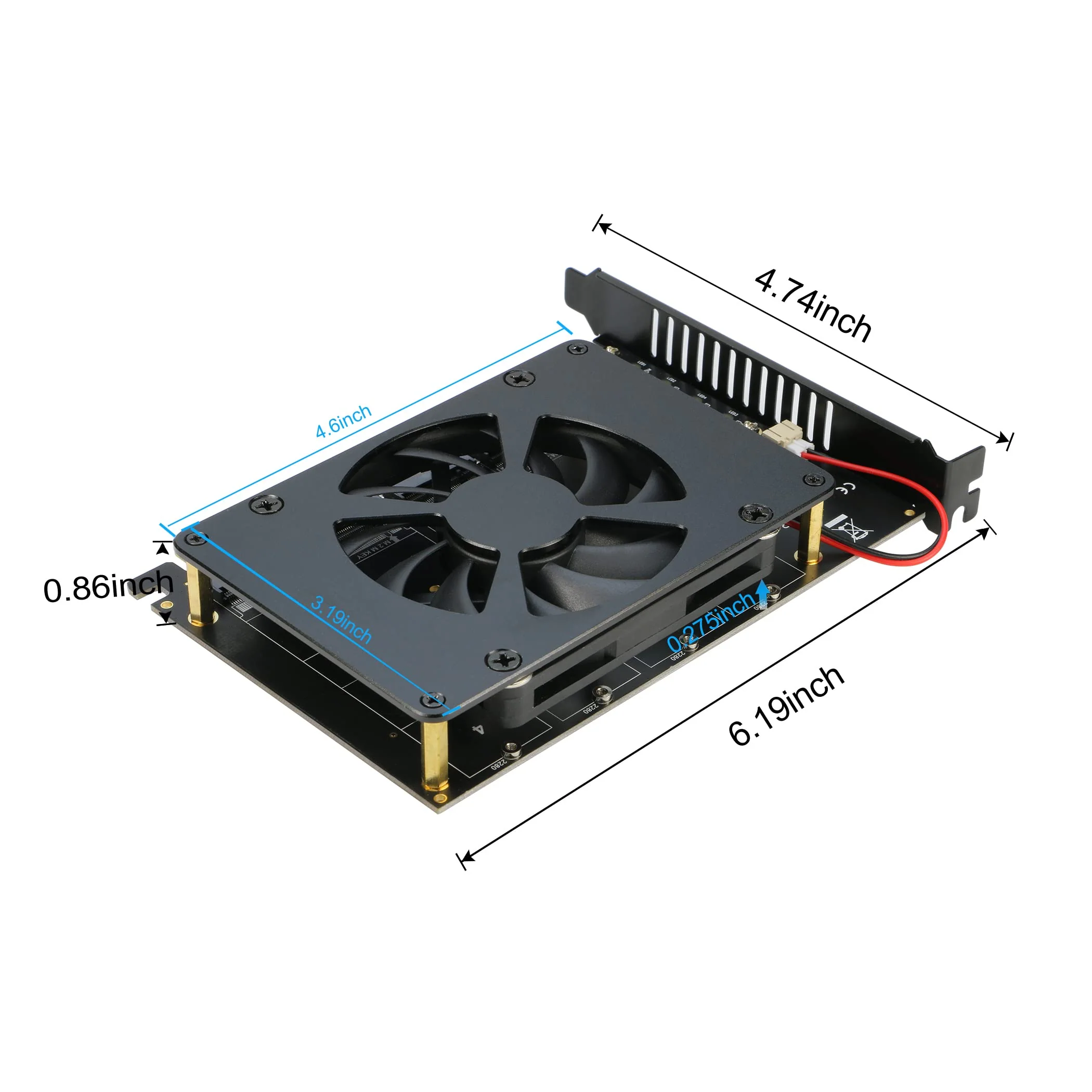 Quad NVMe PCIe Adapter, RIITOP 4 Ports M.2 NVMe SSD to PCI-e 4.0/3.0 x16 Card with Fan Support 2280/2260/2242/2230 NVMe SSD (PCI-e Bifurcation Required) 4-Port - Image 5