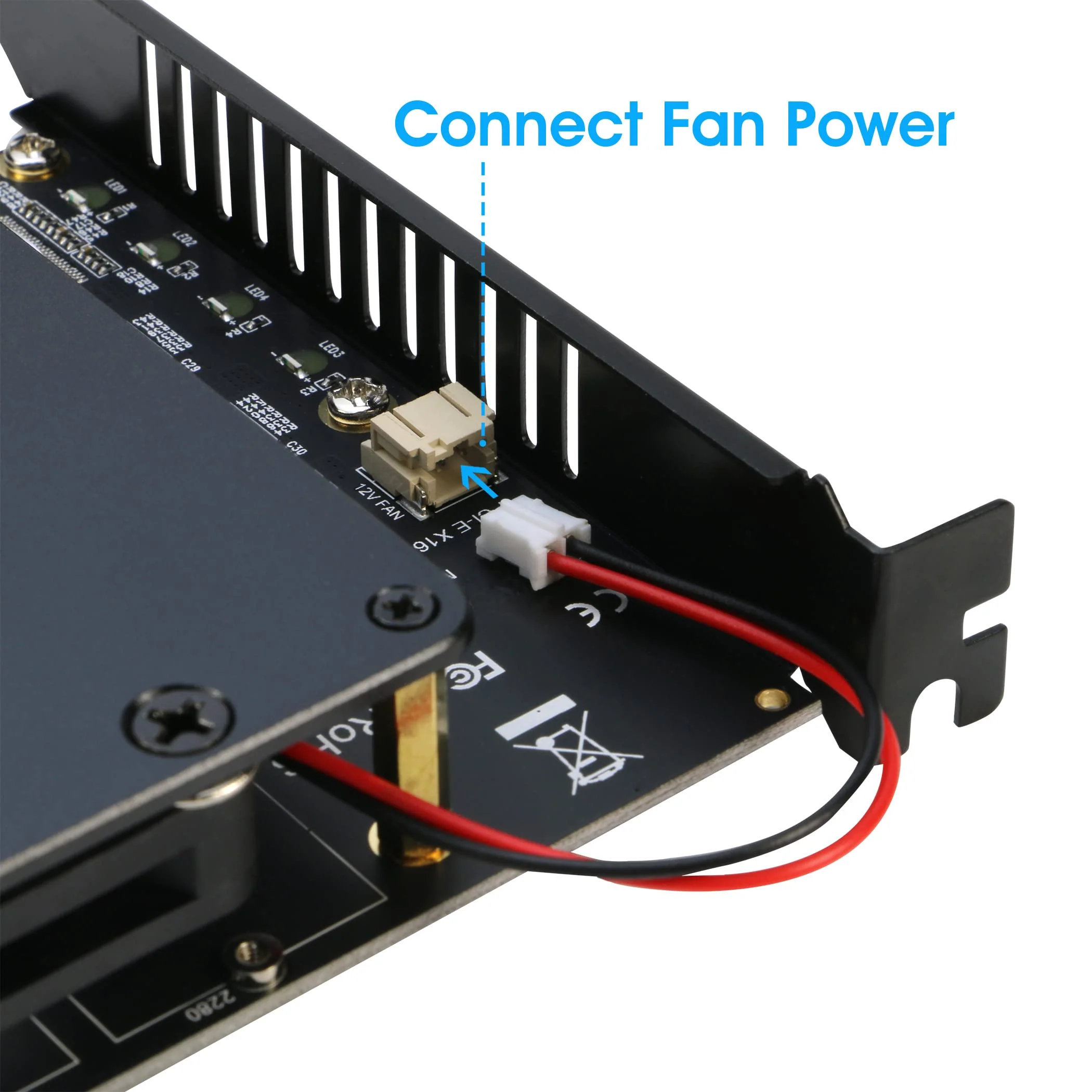 Quad NVMe PCIe Adapter, RIITOP 4 Ports M.2 NVMe SSD to PCI-e 4.0/3.0 x16 Card with Fan Support 2280/2260/2242/2230 NVMe SSD (PCI-e Bifurcation Required) 4-Port - Image 7