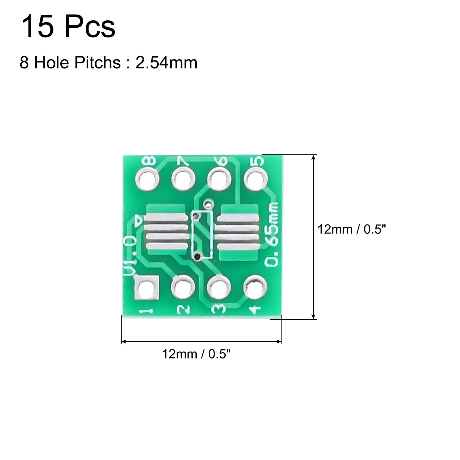 QUARKZMAN 15pcs SOIC-8 to DIP-8 Slim Adapter 12x12mm 8 Pin Double Sided Prototype Connector Green PCB Converter Pin Board Adapter SO SOP8 to DIP8 - Image 2