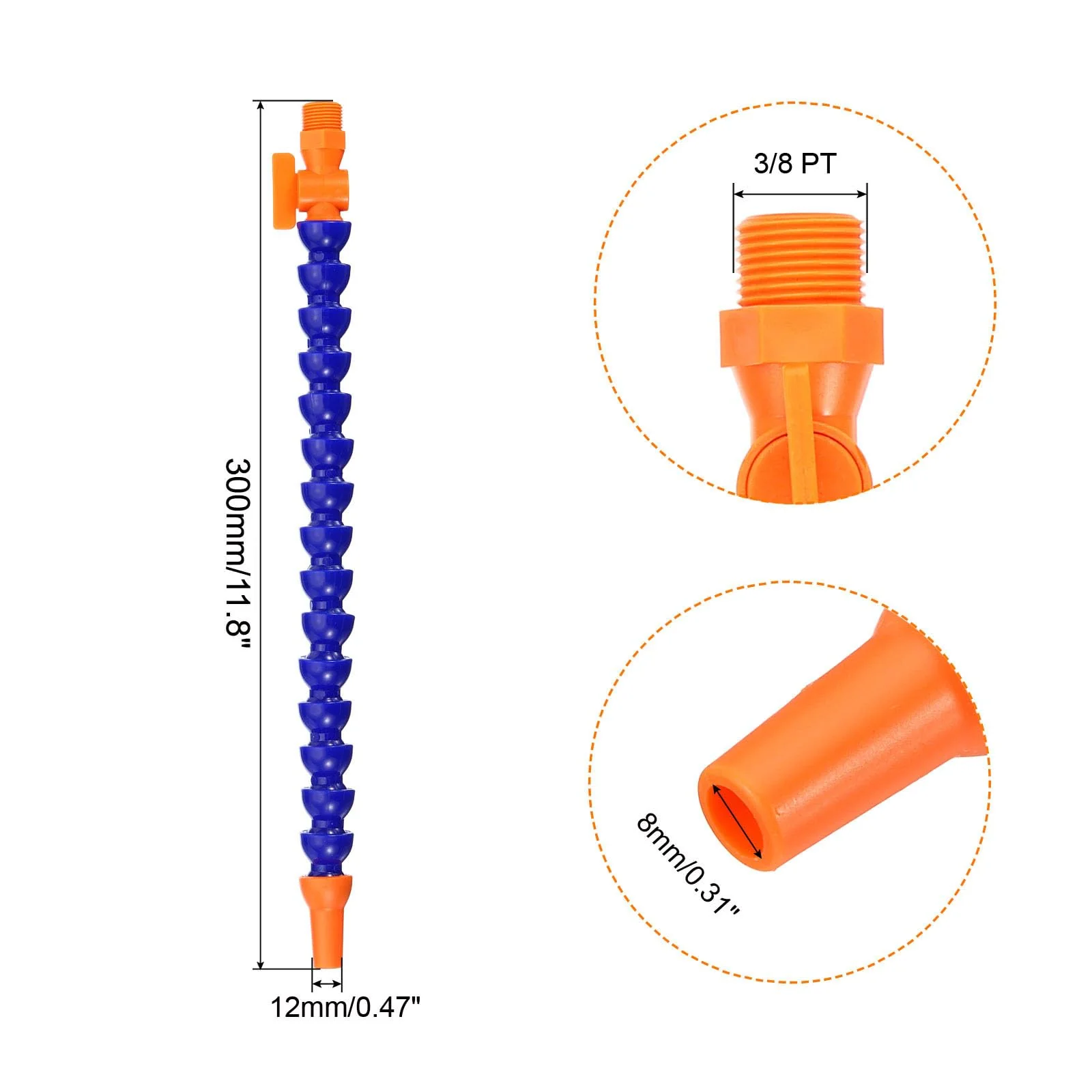QUARKZMAN 3/8 Inch Thread Flexible Water Oil Coolant Pipe Hose 30 mm Plastic Adjustable Round Nozzle Cooling Pipe Hose with Switch for Lathe CNC Water Cooling System, Pack of 2 - Image 2