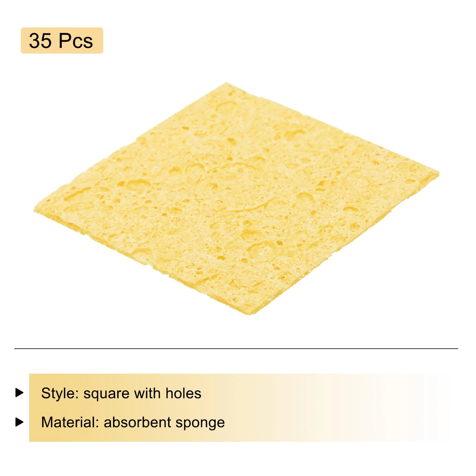 QUARKZMAN 35 Pieces Soldering Sponge 6 x 6 cm Square with Holes, Deep Yellow Cleaning Pads, Replacement for Soldering Iron for Cleaning the Soldering Iron - Image 3