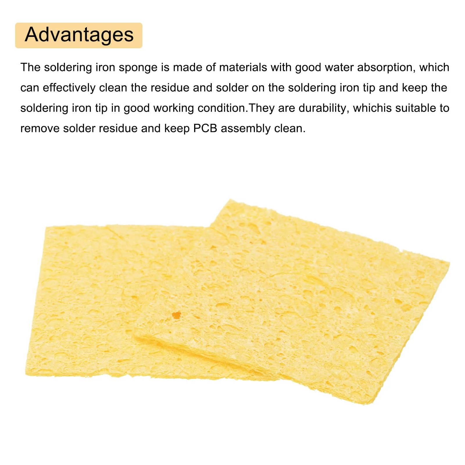 QUARKZMAN 35 Pieces Soldering Sponge 6 x 6 cm Square with Holes, Deep Yellow Cleaning Pads, Replacement for Soldering Iron for Cleaning the Soldering Iron - Image 4