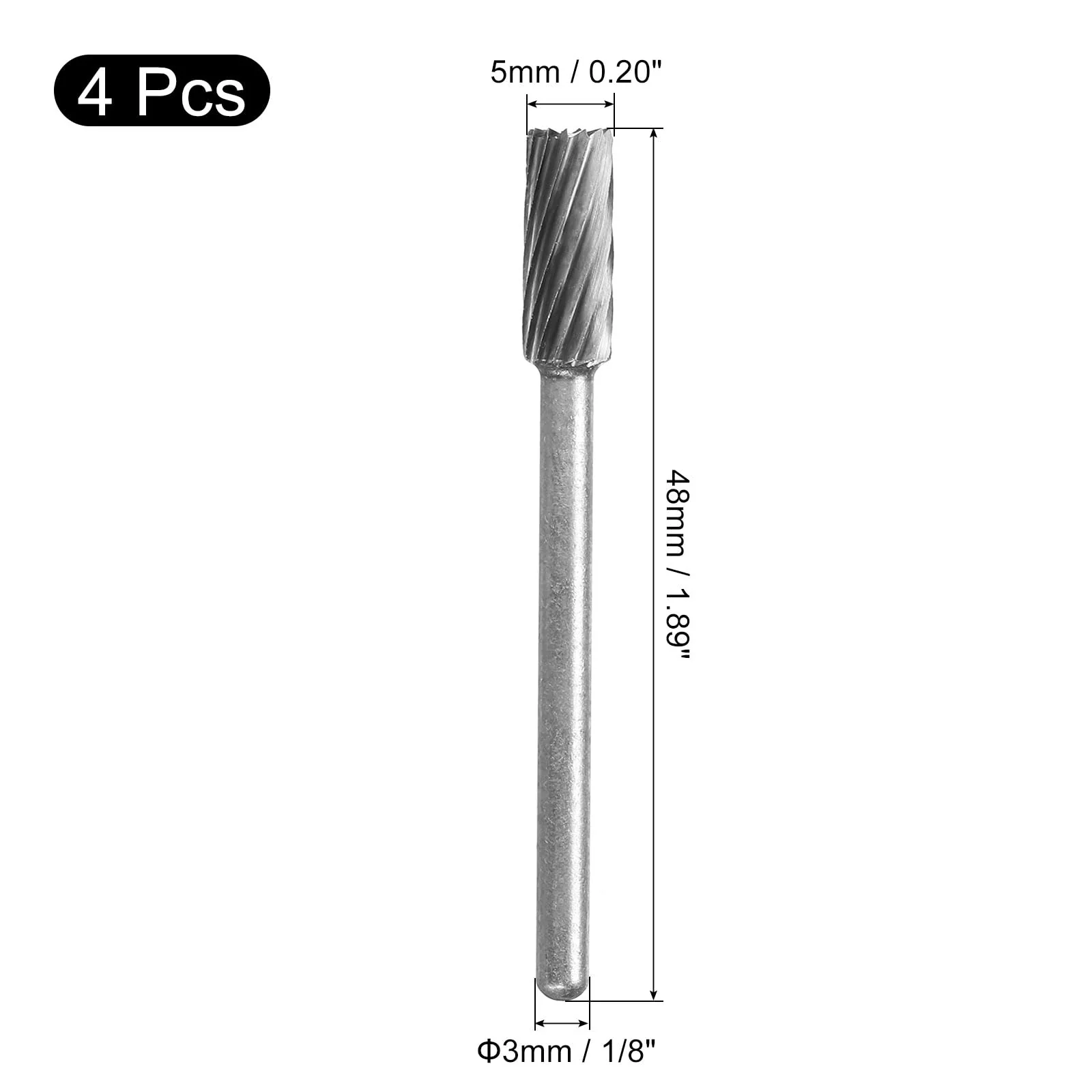 QUARKZMAN 4 Pcs Tungsten Carbide Rotary Files 1/8" Shank Single Side Cut Cylindrical with Rounded End Rotary Milling Tools 5mm Diameter - Image 2