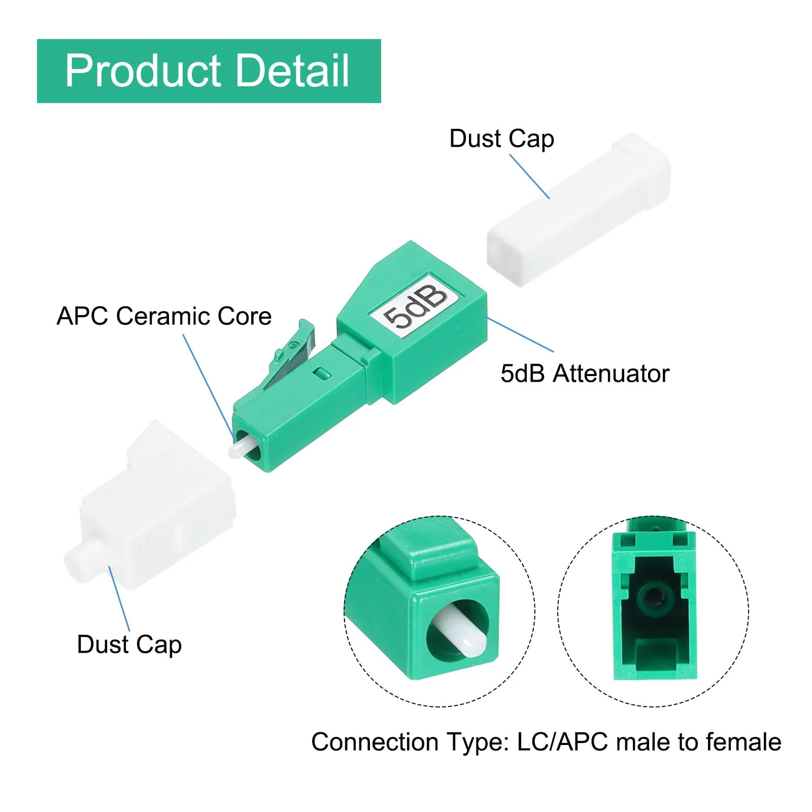 QUARKZMAN 5dB LC Fiber Attenuator LC/APC SM Single Mode Fixed Fiber Optic Attenuator Male to Female for Fiber Optic Transmission Pack of 2 5 dB - Image 4