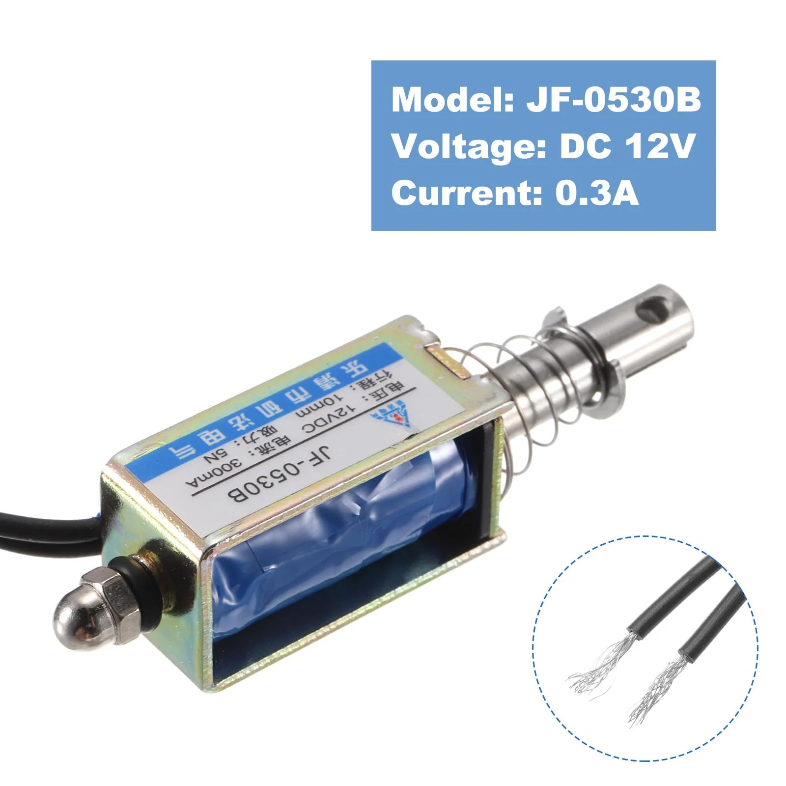 QUARKZMAN DC 12V 0.3A Solenoid Electromagnet Push Type 5N 10 mm Hub Electromagnetic Actuator Open Frame Linear Motion JF-0530B Magnet Electromagnet - Image 3