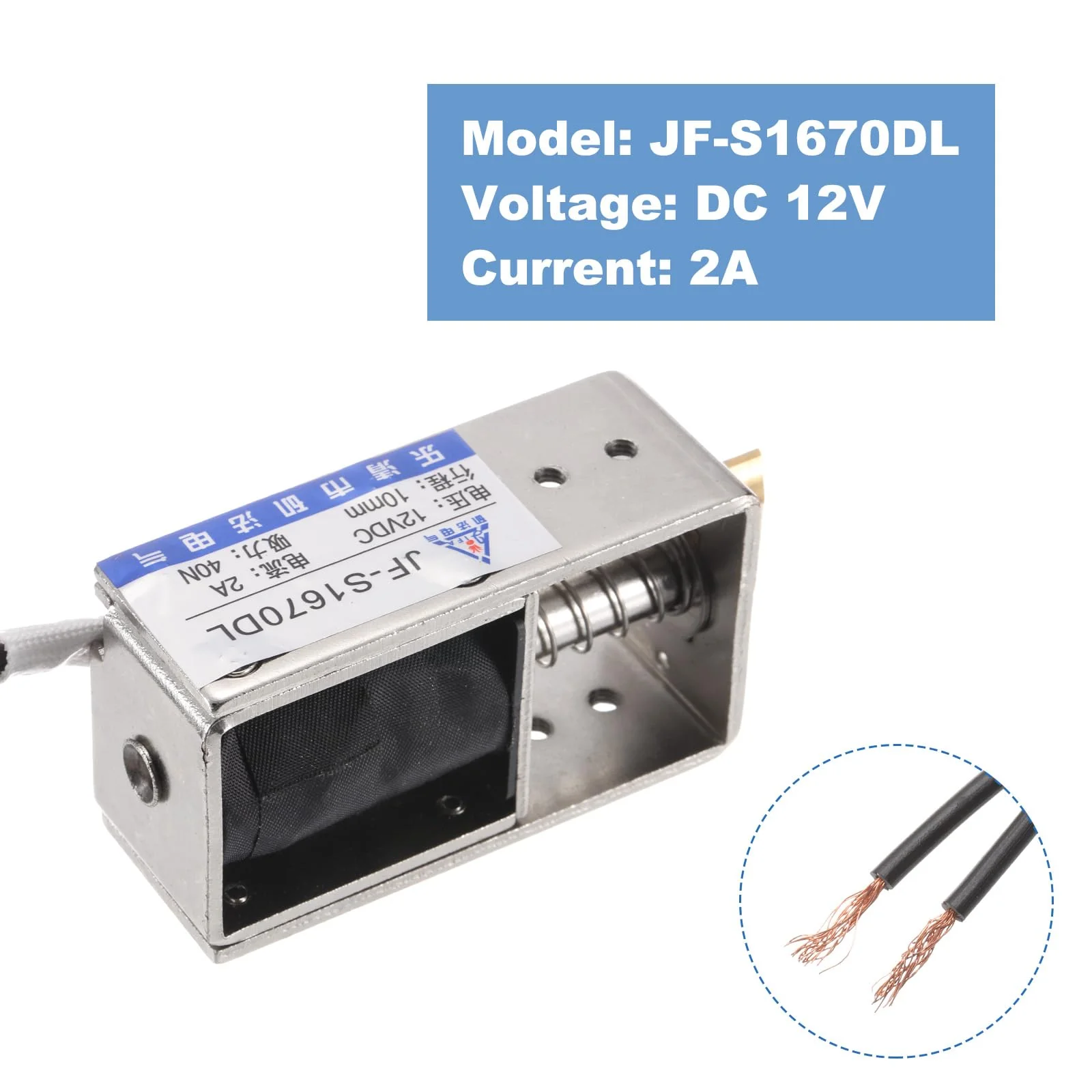 QUARKZMAN DC 12V 2A Solenoid Electromagnet Push Type 40N 10 mm Hub Electromagnetic Actuator Open Frame Linear Motion JF-S1670DL Magnet Electromagnet - Image 3