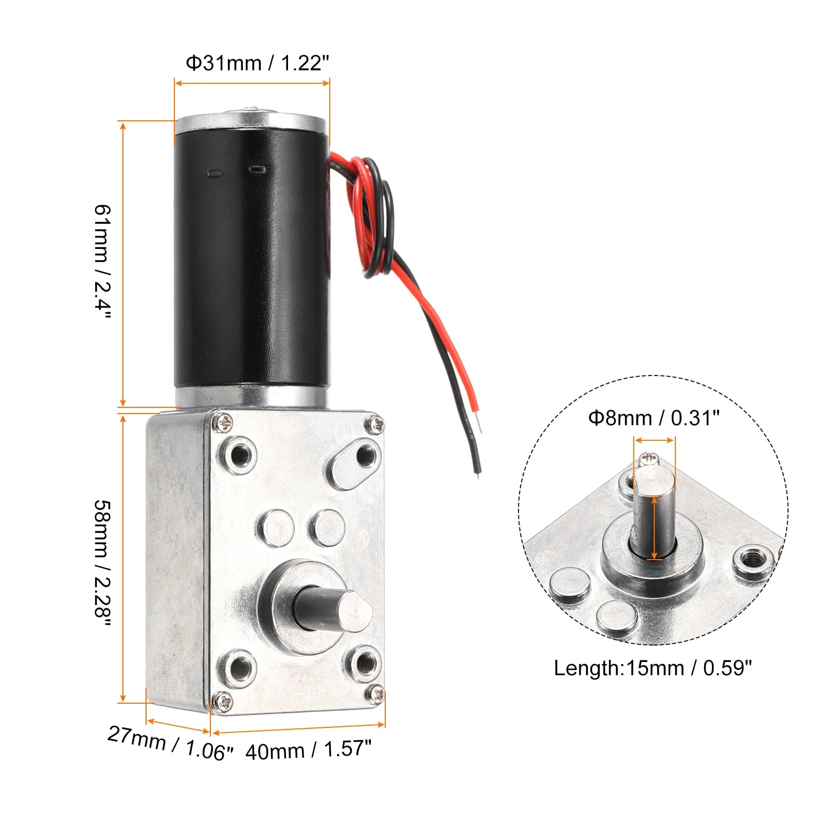 QUARKZMAN DC 24 V 200 rpm Reversible Worm Gear Motor Reducing Motor 8 mm D-Shape Shaft High Torque Gear Housing Reduction Electric Motor for Sweepers, Printers, Ovens - Image 2