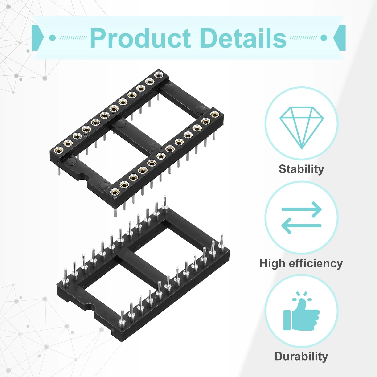 QUARKZMAN DIP IC Chip Socket Adapter 24 Round Pin IC Assortment Kit 2.54 mm / 0.1 Inch Pitch for Breadboard Project, PCB Board Design, Pack of 8 - Image 4