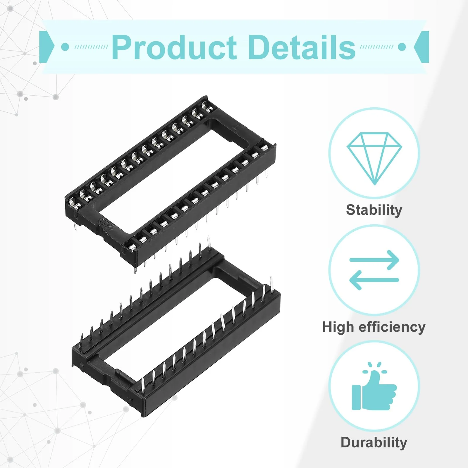 QUARKZMAN DIP IC Chip Socket Adapter 28 Pin IC Assortment Kit 2.54 mm / 0.1 Inch Pitch 15.24 mm Row Spacing for Breadboard Project, PCB Board Design Pack of 8 - Image 4