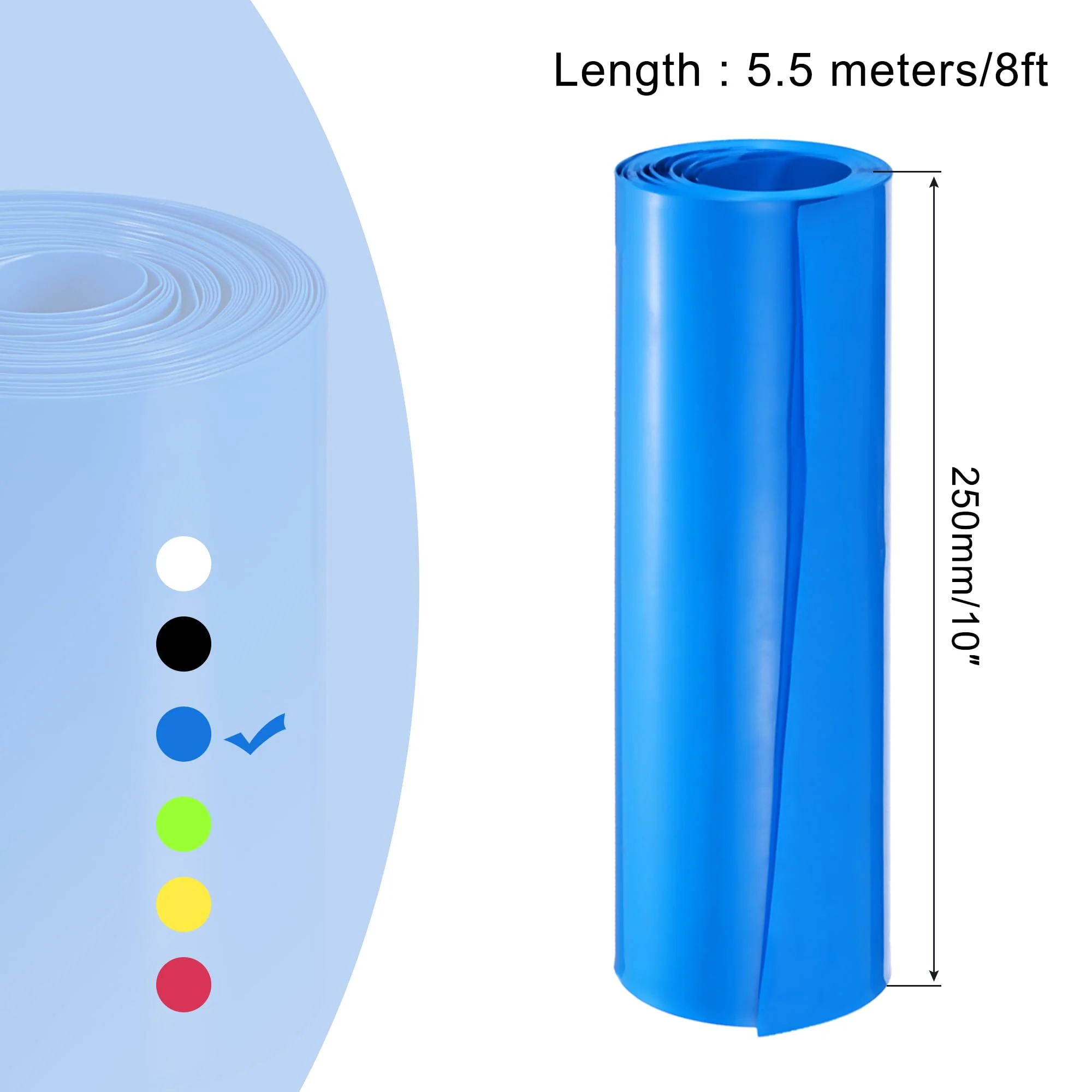 QUARKZMAN Heat Shrink Tube Roll, Battery Sheathing, PVC Battery Heat Shrink Tubing, 160 mm x 250 mm x 5.5 m (Diameter x Flat Width x Total Length), Good Insulation for Battery Packs, Blue 160mmx250mmx5.5m - Image 2