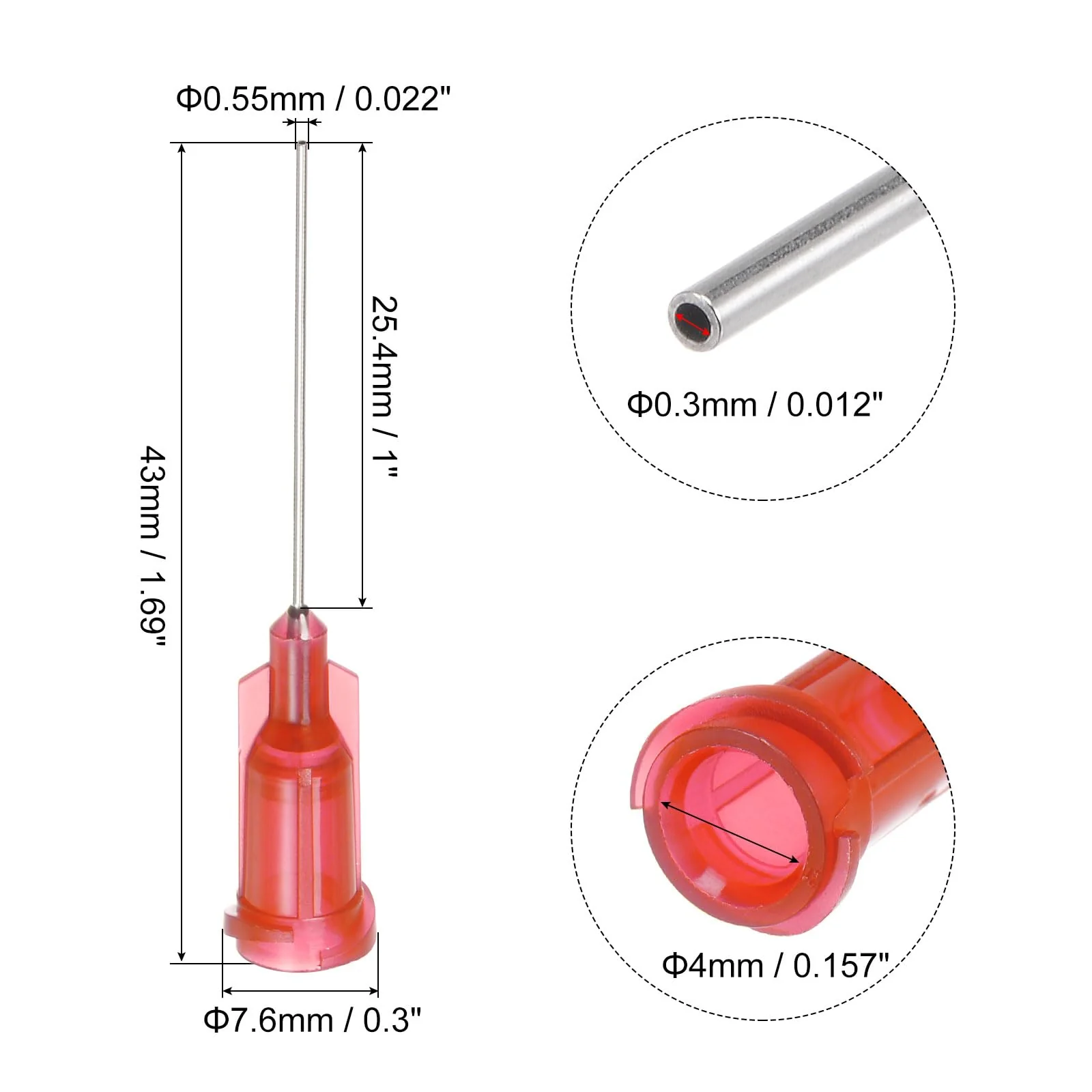 QUARKZMAN Industrial Blunt Tip Cannula 24G 1 Inch Length with Luer Lock Screw Connection, Dosing Cannula for Liquid Glue Gun, 60 Pieces (Red) red - Image 2