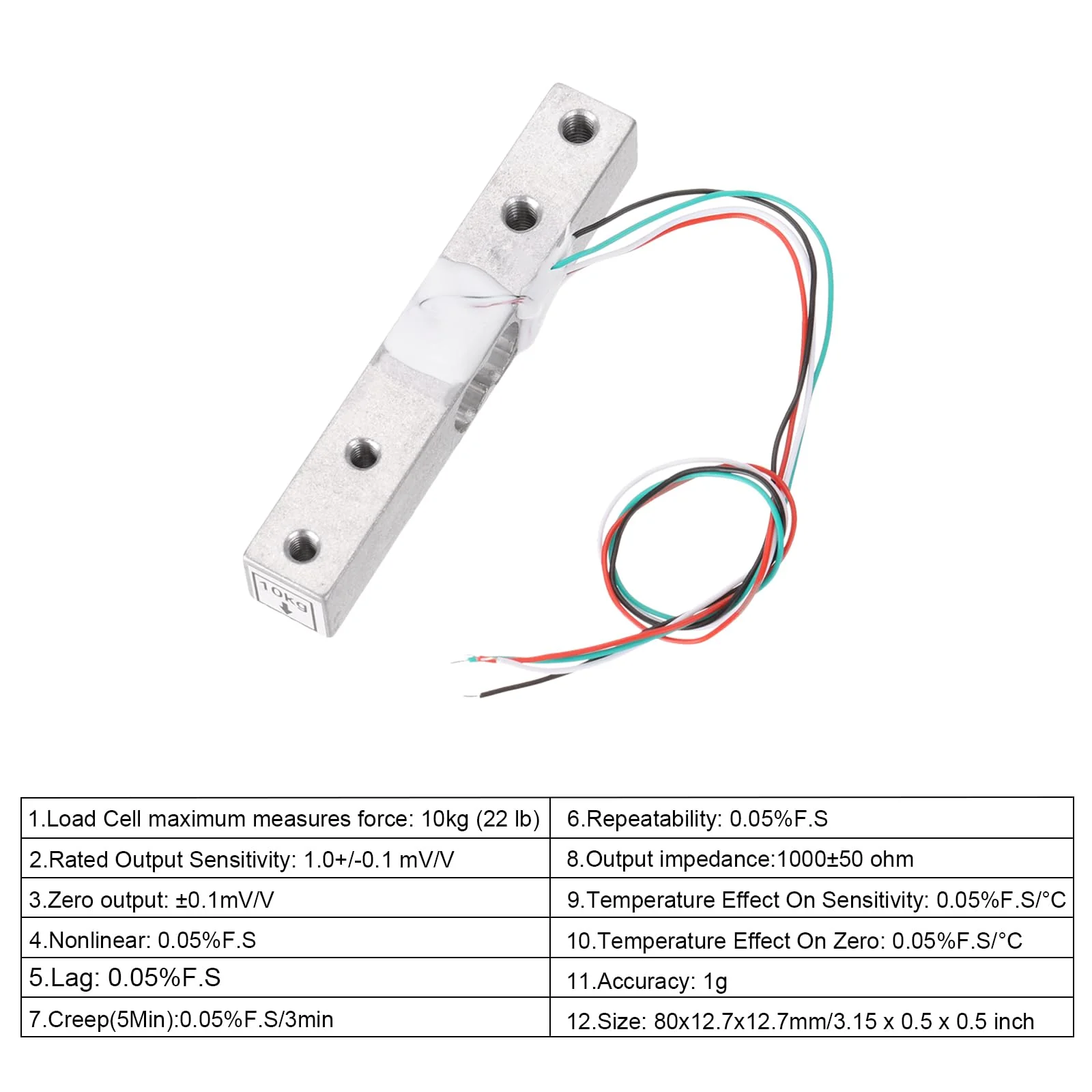 QUARKZMAN Set of 4 Digital Load Cell Weight Sensor 10 kg + HX711 Module Weighing Sensor 24 Bit Precision A/D Dual Channel for DIY Portable Electronic Kitchen Scale Kit - Image 5