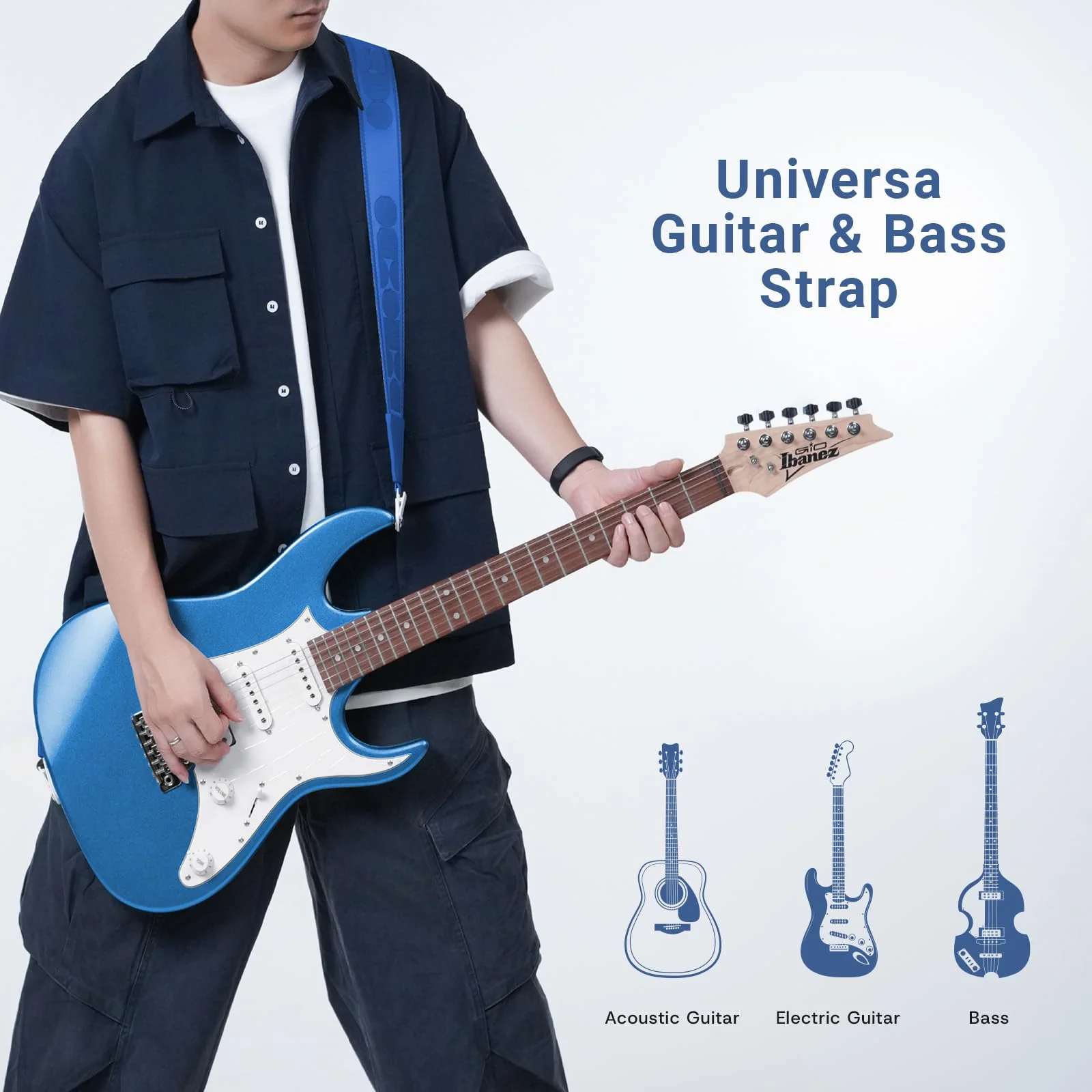 Quick-Snap Nylon Strap-quick locking-2 inches leather ends for Acoustic Electric Guitar Straps,Bass Guitar Strap Deep Blue - Image 2