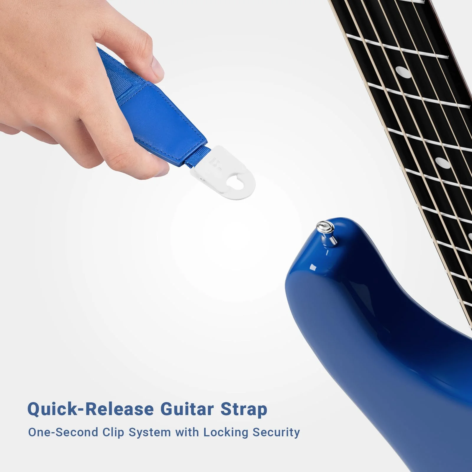 Quick-Snap Nylon Strap-quick locking-2 inches leather ends for Acoustic Electric Guitar Straps,Bass Guitar Strap Deep Blue - Image 3