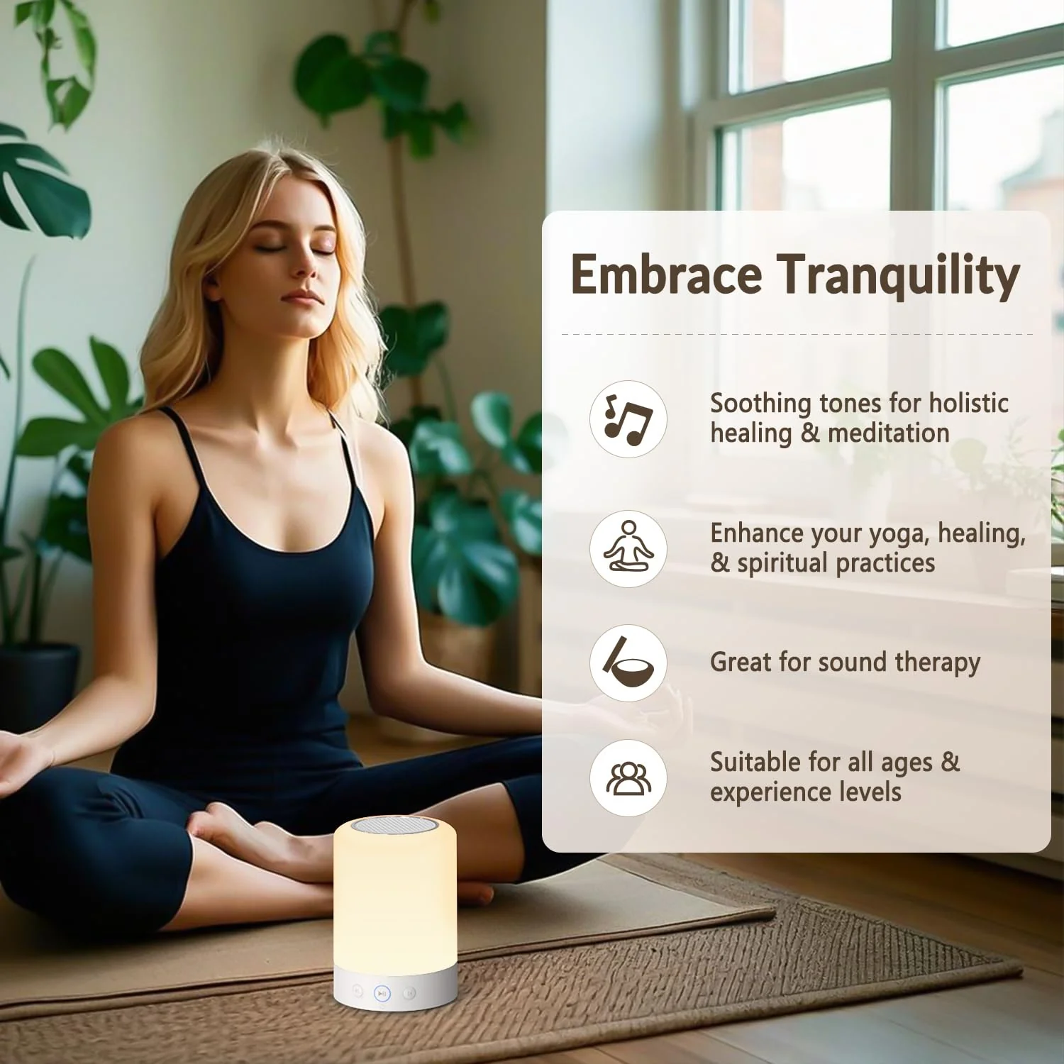 Quietbliss Tibetan Singing Bowl Machine – 9 Authentic Bowl Sounds with Adjustable Night Light for Meditation, Yoga, Chakra Healing, Stress Relief & Sleep Therapy, Timer, Portable & Touch Control - Image 4