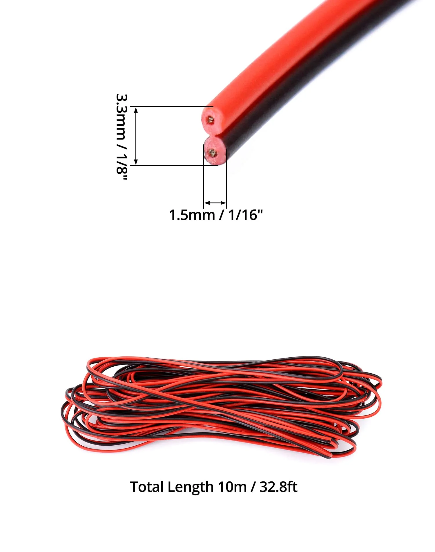 QWORK® 10 Meters 22AWG Electric Wire, 2 Core Black/Red Electric Wire, Extension Cable, for LED Strip and Electronic Wiring 10m - Image 6