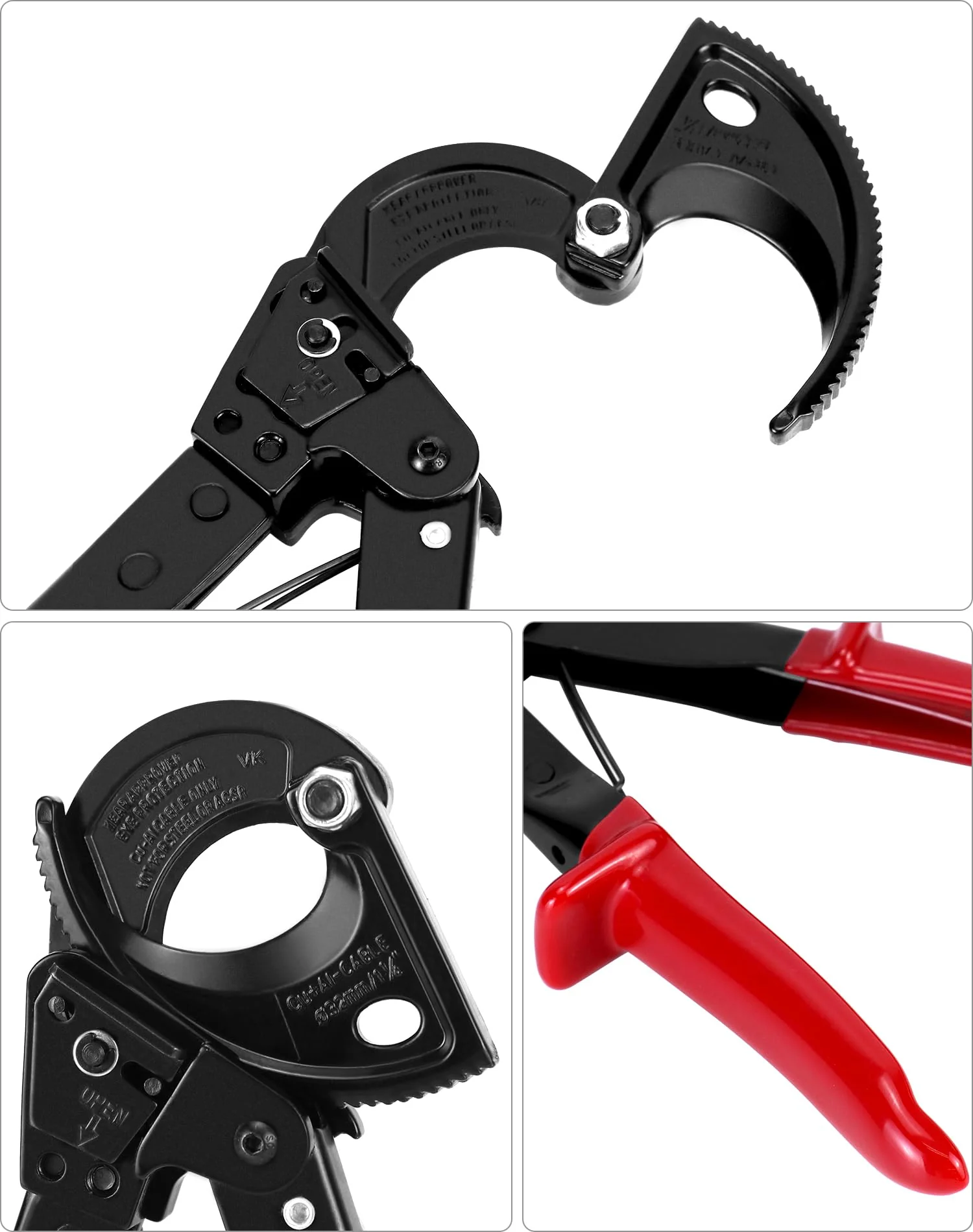 QWORK® Cable Cutter HS325A Heavy Duty Ratchet Cable Cutter for Aluminum Copper Cable up to 240mm² - Image 4