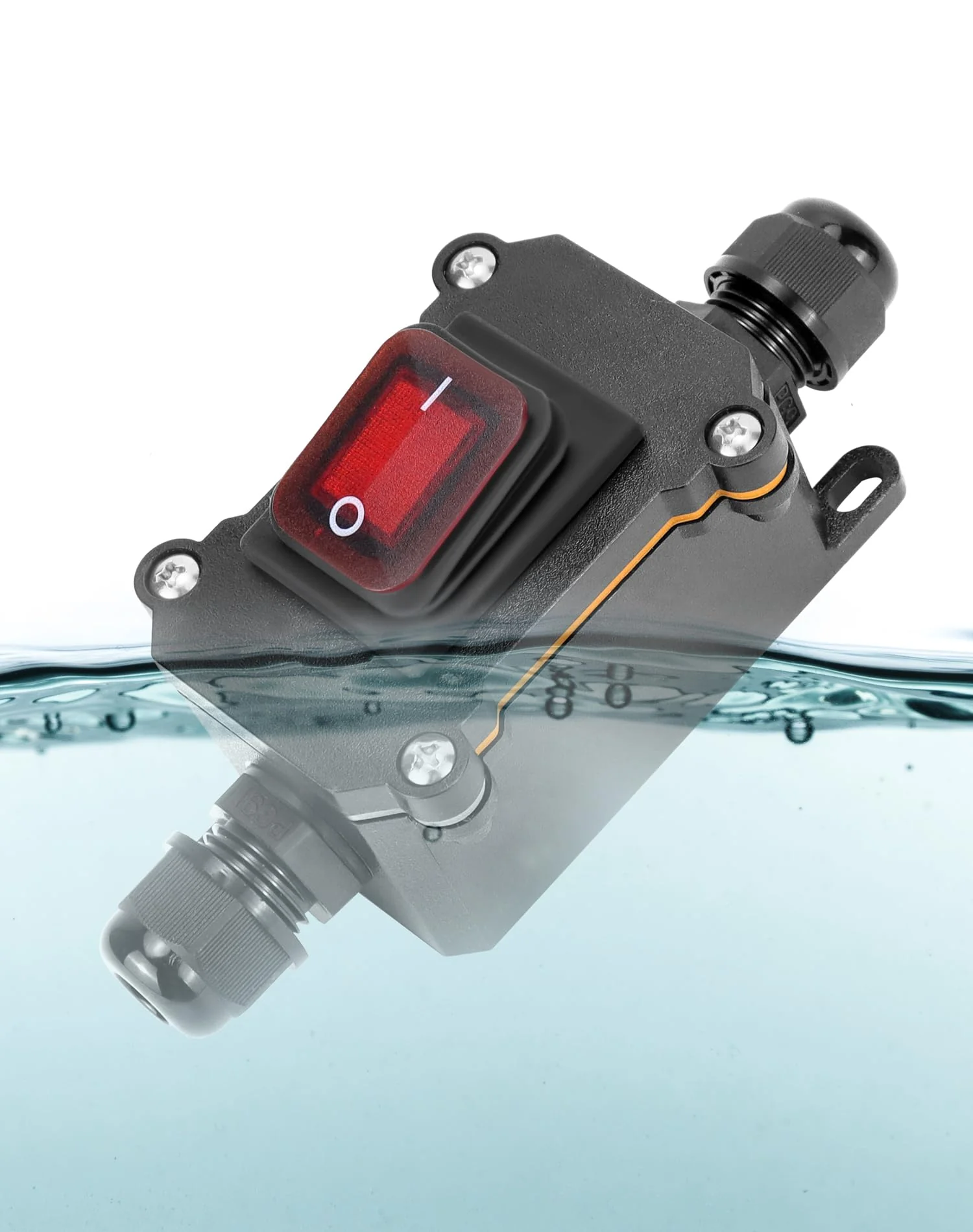 QWORK® IP65 Waterproof Inline Cable Switch with Red Indicator Light, 220V 30A, DPST Rocker Switch, Dual Position On/Off Rocker Switch - Image 2