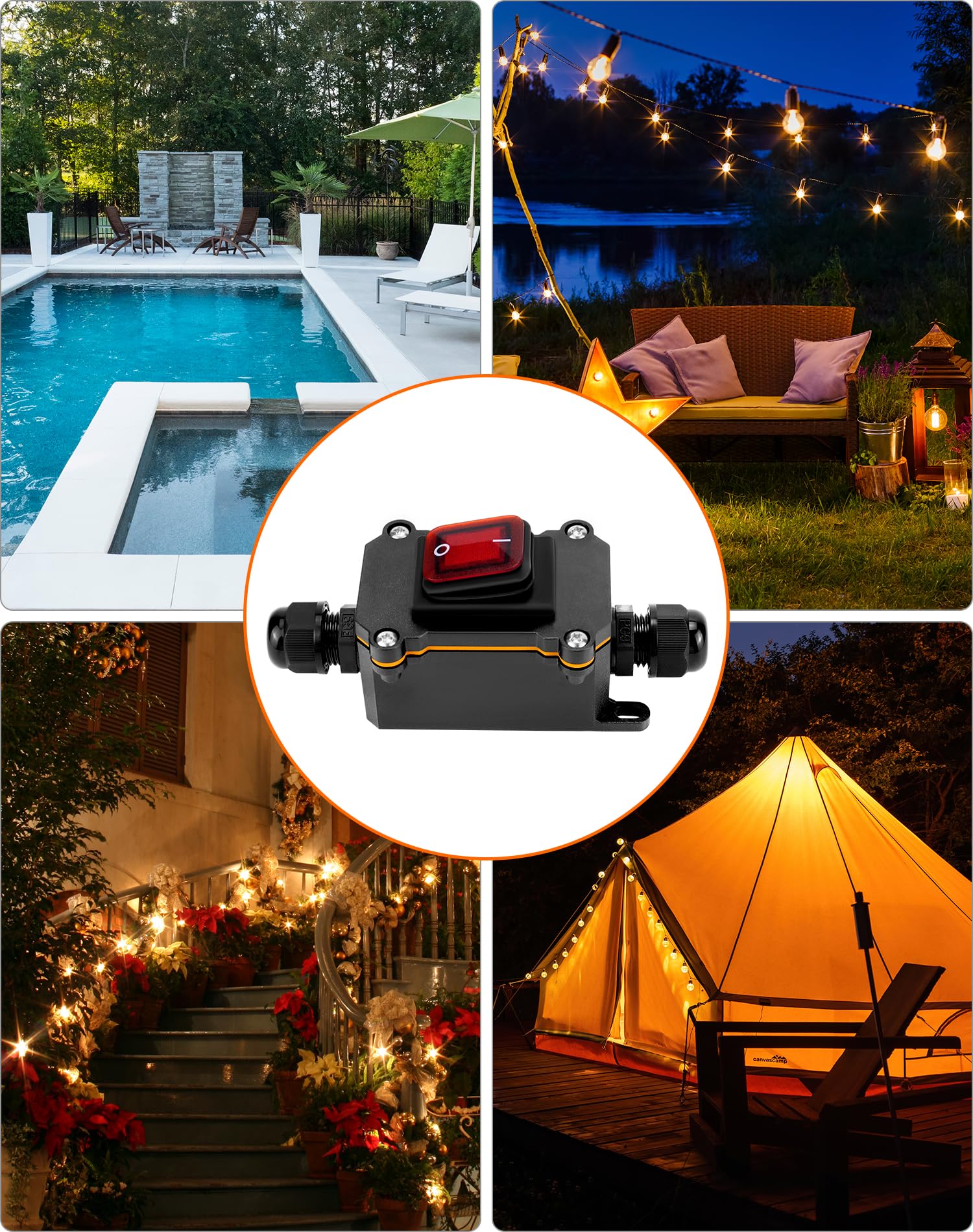 QWORK® IP65 Waterproof Inline Cable Switch with Red Indicator Light, 220V 30A, DPST Rocker Switch, Dual Position On/Off Rocker Switch - Image 4