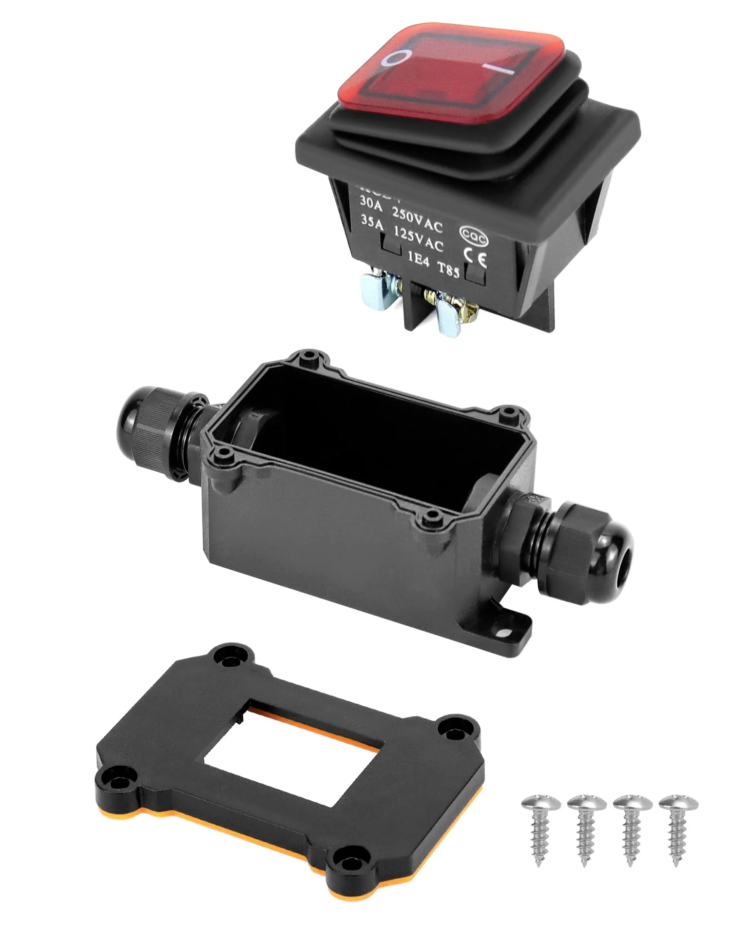 QWORK® IP65 Waterproof Inline Cable Switch with Red Indicator Light, 220V 30A, DPST Rocker Switch, Dual Position On/Off Rocker Switch - Image 7