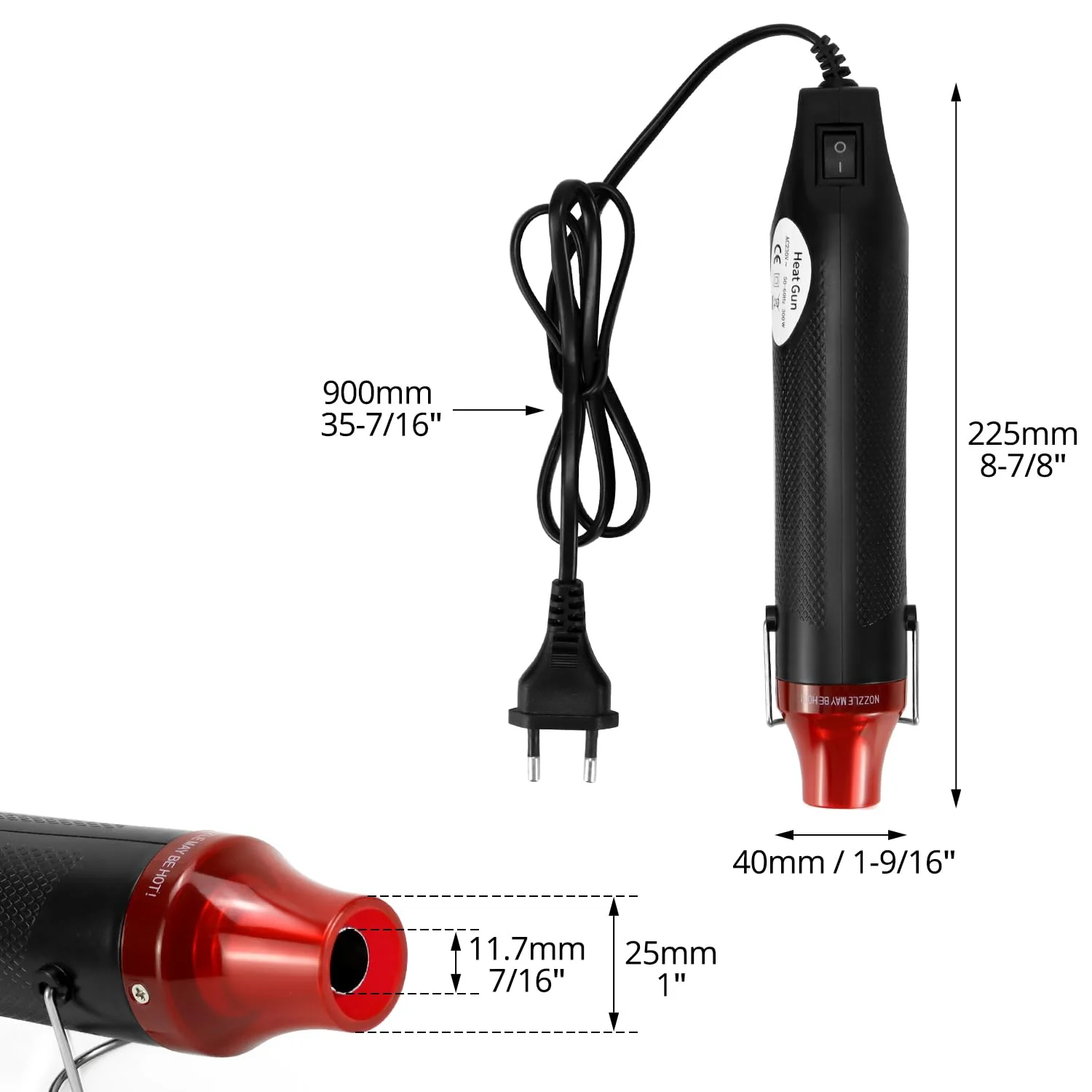 QWORK® Mini Heat Gun 220 V 300 W Handheld Hot Air Blower for Heat Shrink Tubing, Embossing, Drying Paint, Paper - Image 6