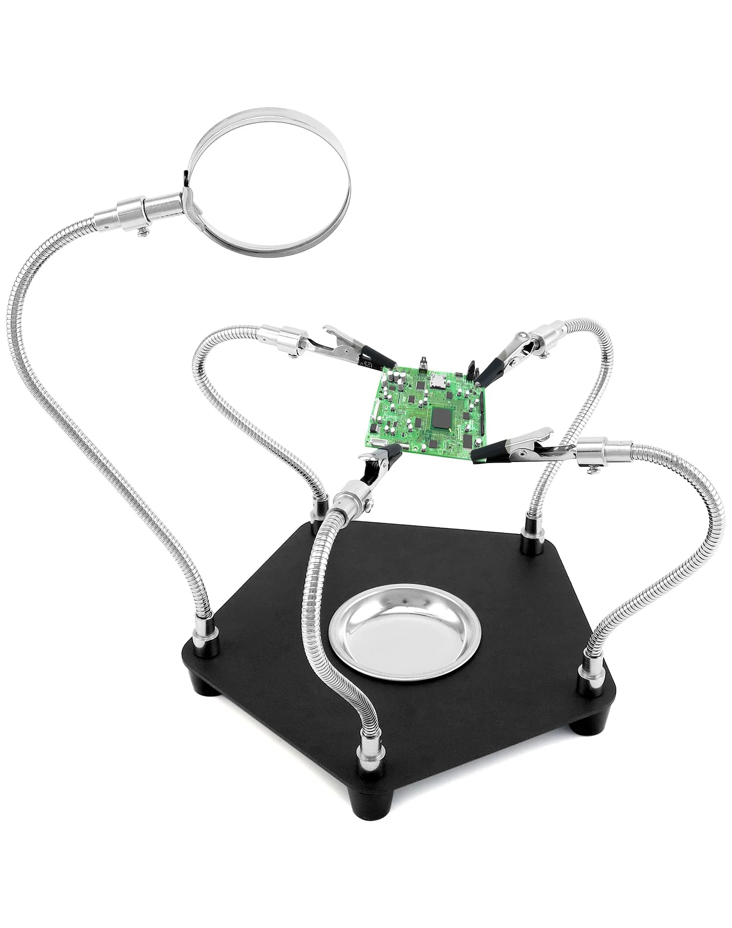 QWORK® Third Hand Soldering Station with 3 x Magnifying Glass and 4 Flexible Arms, Soldering Aid for Electronics, Jewellery, Crafts and More - Image 6