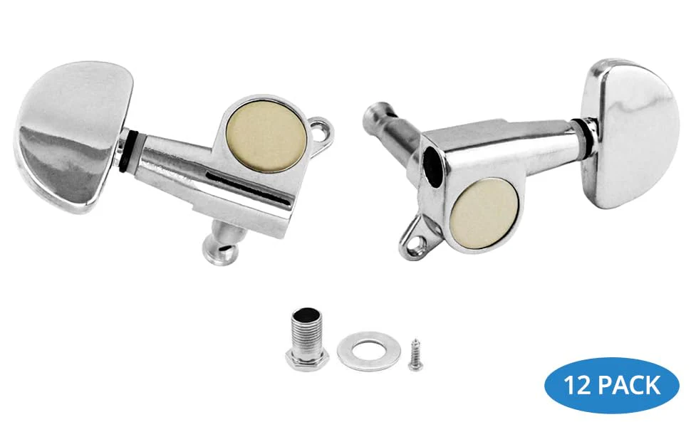 QWORK 3L3R Guitar Tuning Pegs, 12 PCS Knob Tuning Key, Guitar Machine Heads, for Electric or Acoustic Guitars, Electroplated Silver - Image 8