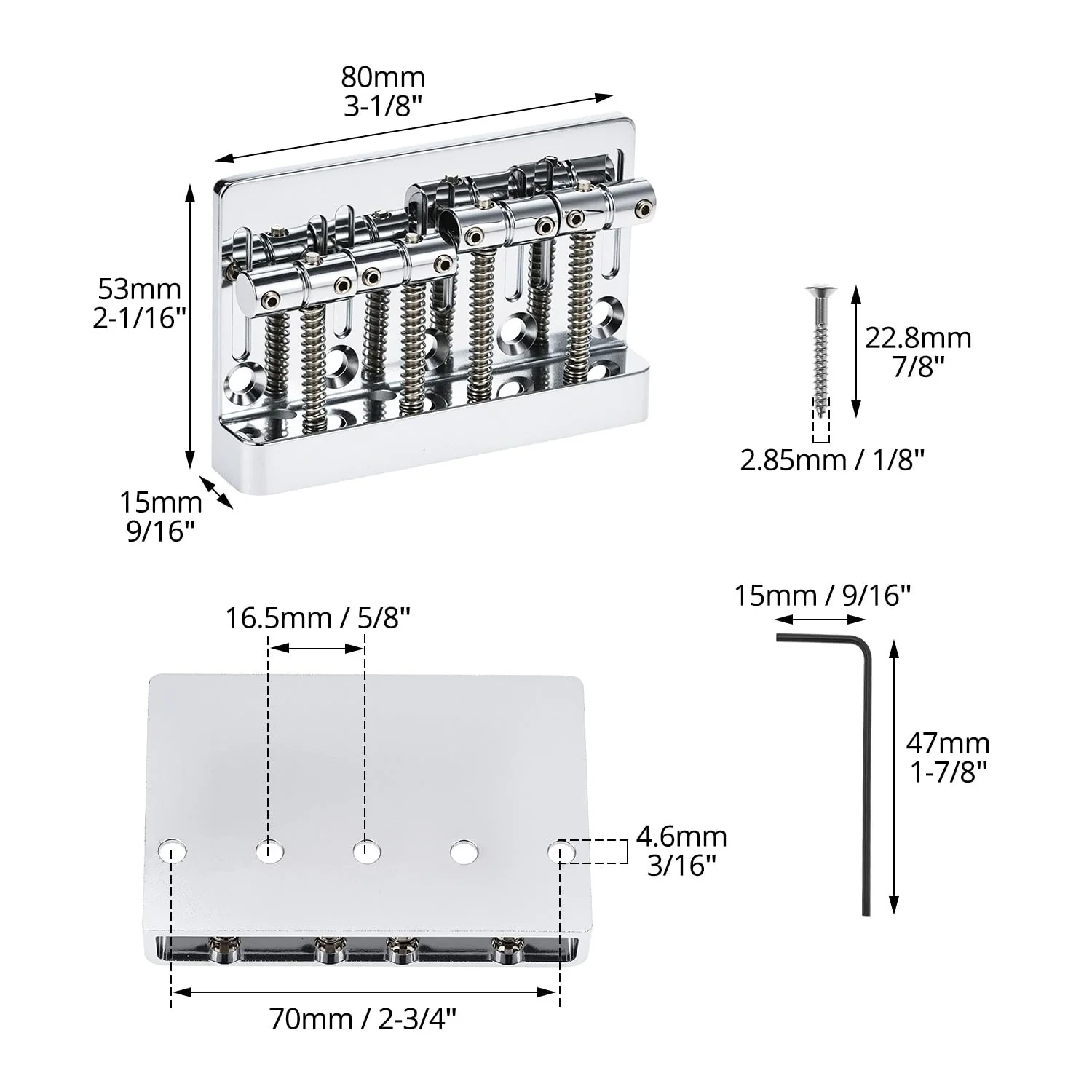 QWORK Bass Bridge Guitar Bridge for 4-String Bass - Compatible with Fender Precision & Jazz Basses, 19mm String Spacing, Adjustable Height & Intonation - Image 6