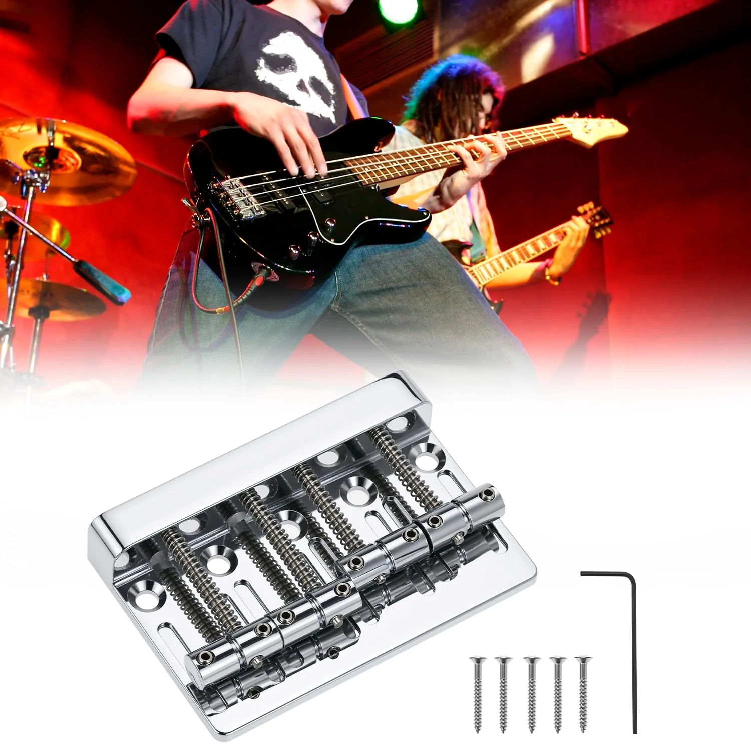 QWORK Bass Bridge Guitar Bridge for 4-String Bass - Compatible with Fender Precision & Jazz Basses, 19mm String Spacing, Adjustable Height & Intonation - Image 8