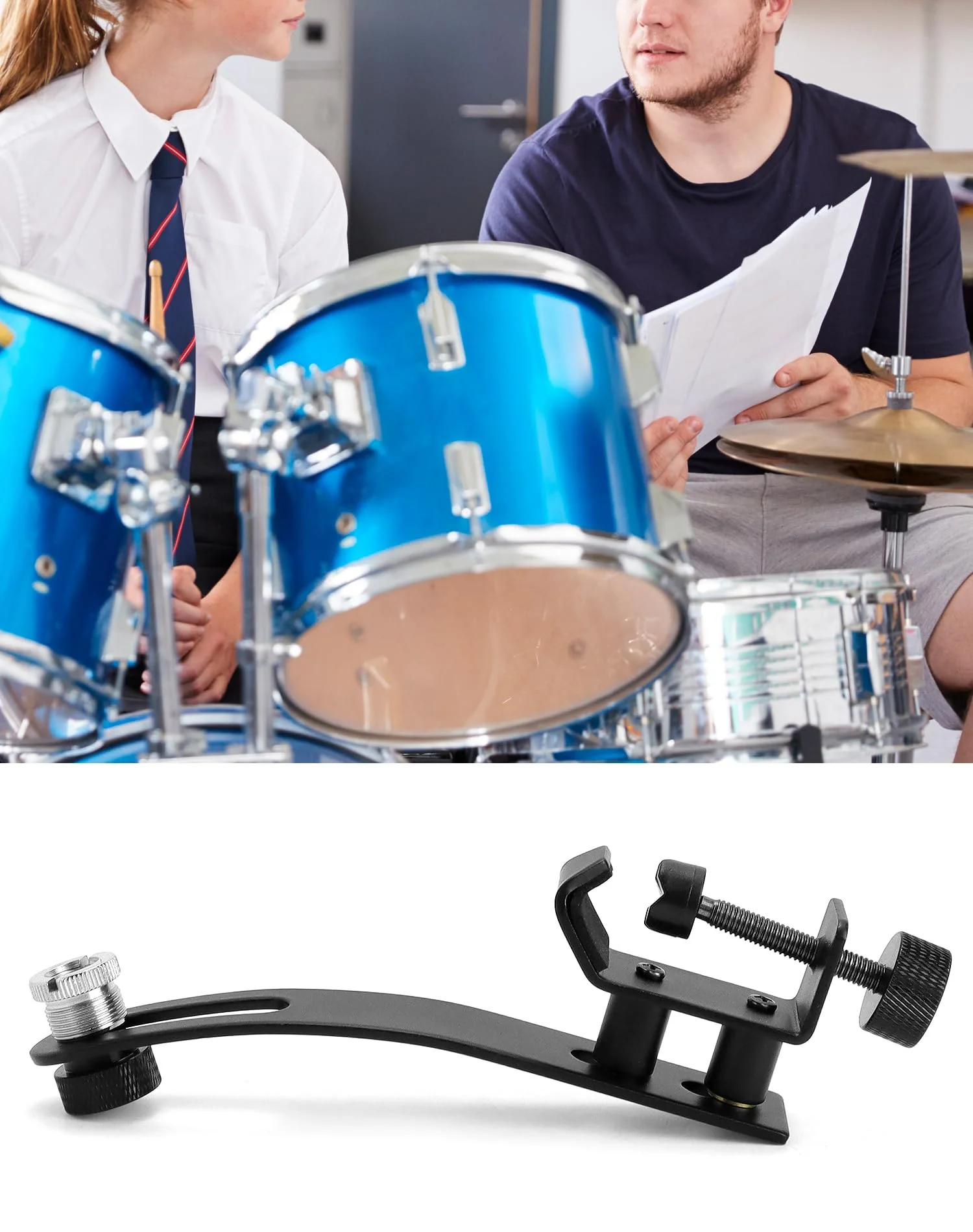 QWORK Drum Microphone Shockproof Clip, 3 Pcs Metal Mic Set Clamp, Adjustable C-Clamp Rim Mount, for 3/8"-16 and 5/8"-27 threaded stands - Image 7
