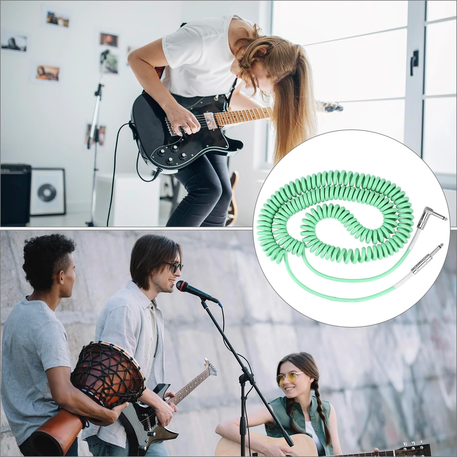 QWORK Guitar Cable, 30ft Coiled Instrument Cable for Guitar/Bass, Green - Image 7