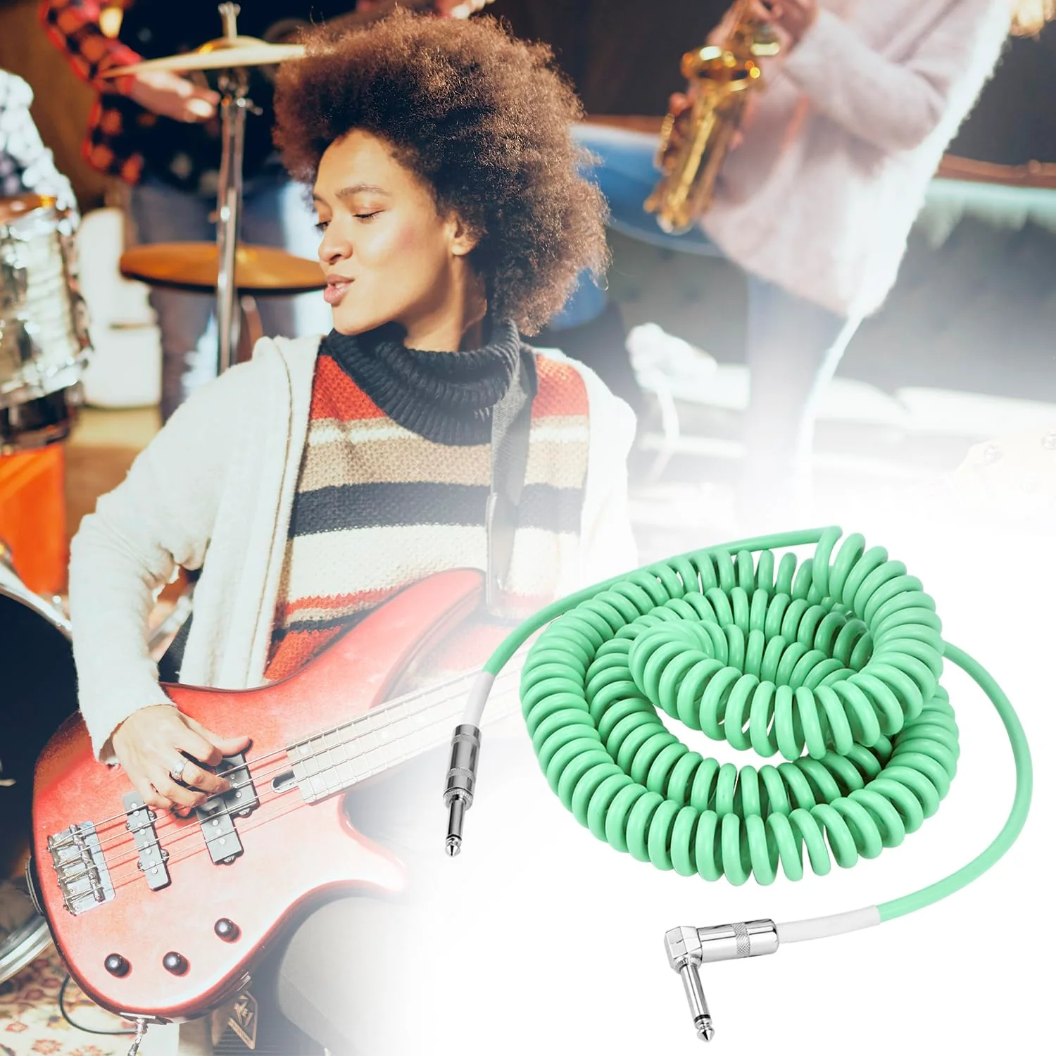 QWORK Guitar Cable, 30ft Coiled Instrument Cable for Guitar/Bass, Green - Image 8