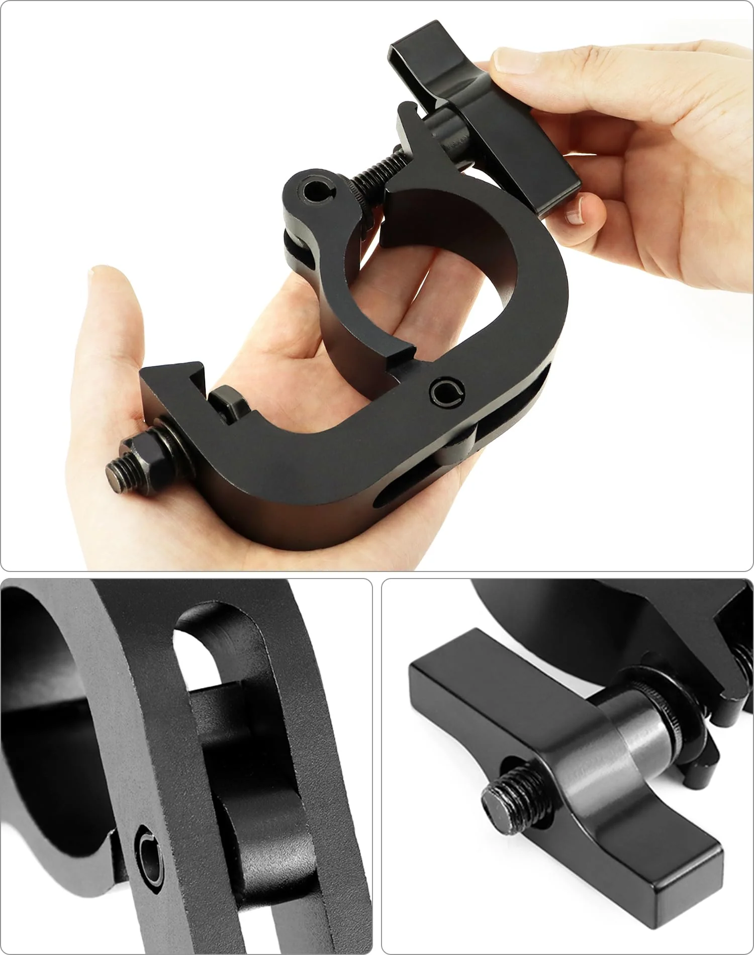 QWORK Heavy Duty Truss Clamp Stage Light Trigger Clamp, 10 Pack 330 lb. Aluminum Fixture, DJ Light Clips Fits 1.89-2.0 in. Trusses, for Par Light Moving Head Beam Stage Light, Black - Image 5