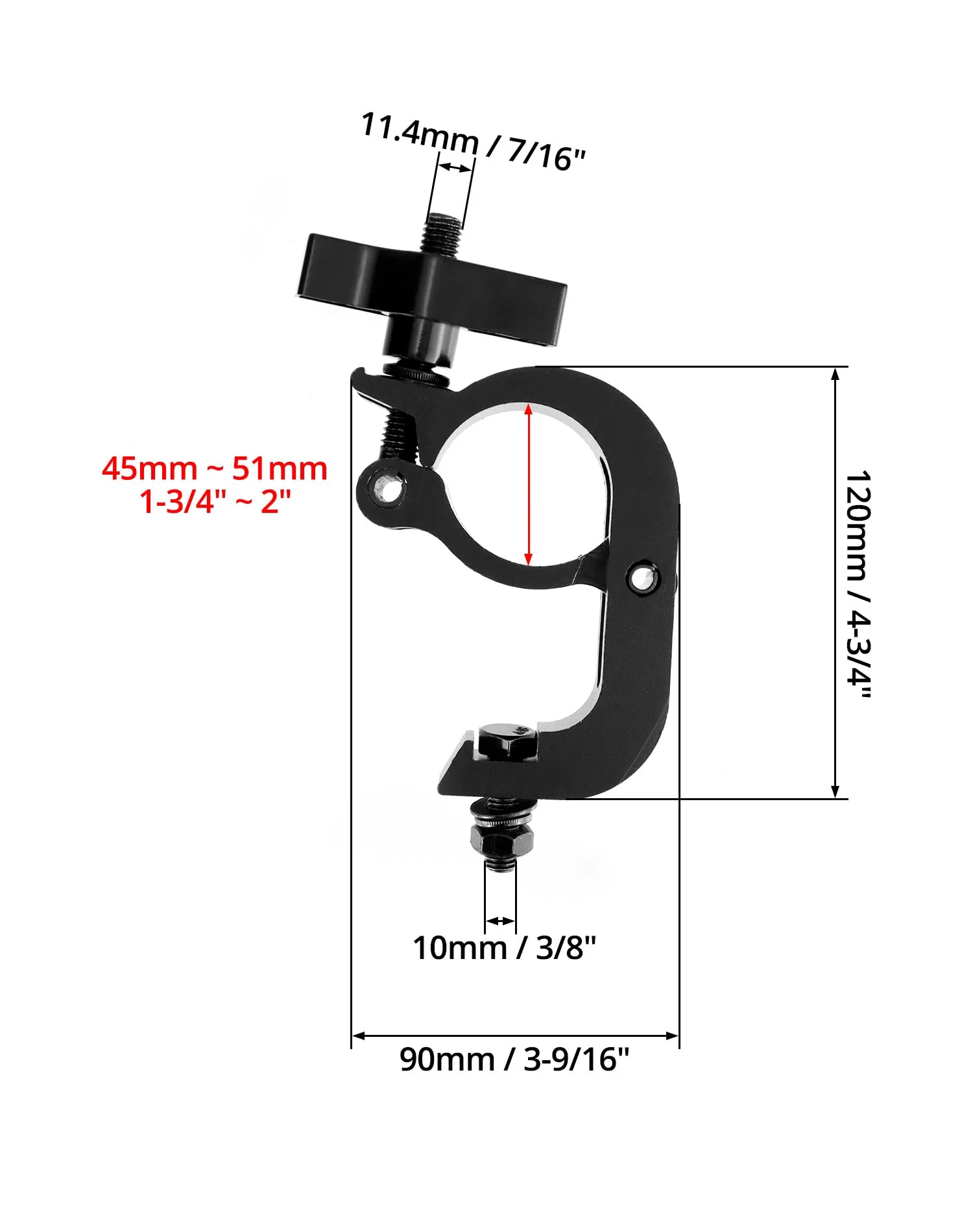 QWORK Heavy Duty Truss Clamp Stage Light Trigger Clamp, 10 Pack 330 lb. Aluminum Fixture, DJ Light Clips Fits 1.89-2.0 in. Trusses, for Par Light Moving Head Beam Stage Light, Black - Image 6