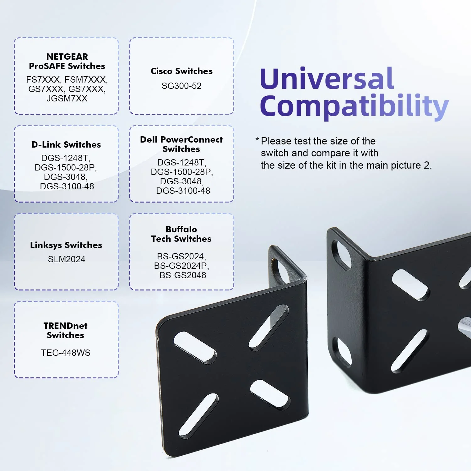 Rack Mount Kit Universal 1U Rack Ears with Adjustable Holes Distance, Compatible for Most Cisco, NETGEAR,Dell, D-Link, Linksys, TRENDnet and Buffalo Tech Switches Medium - Image 3