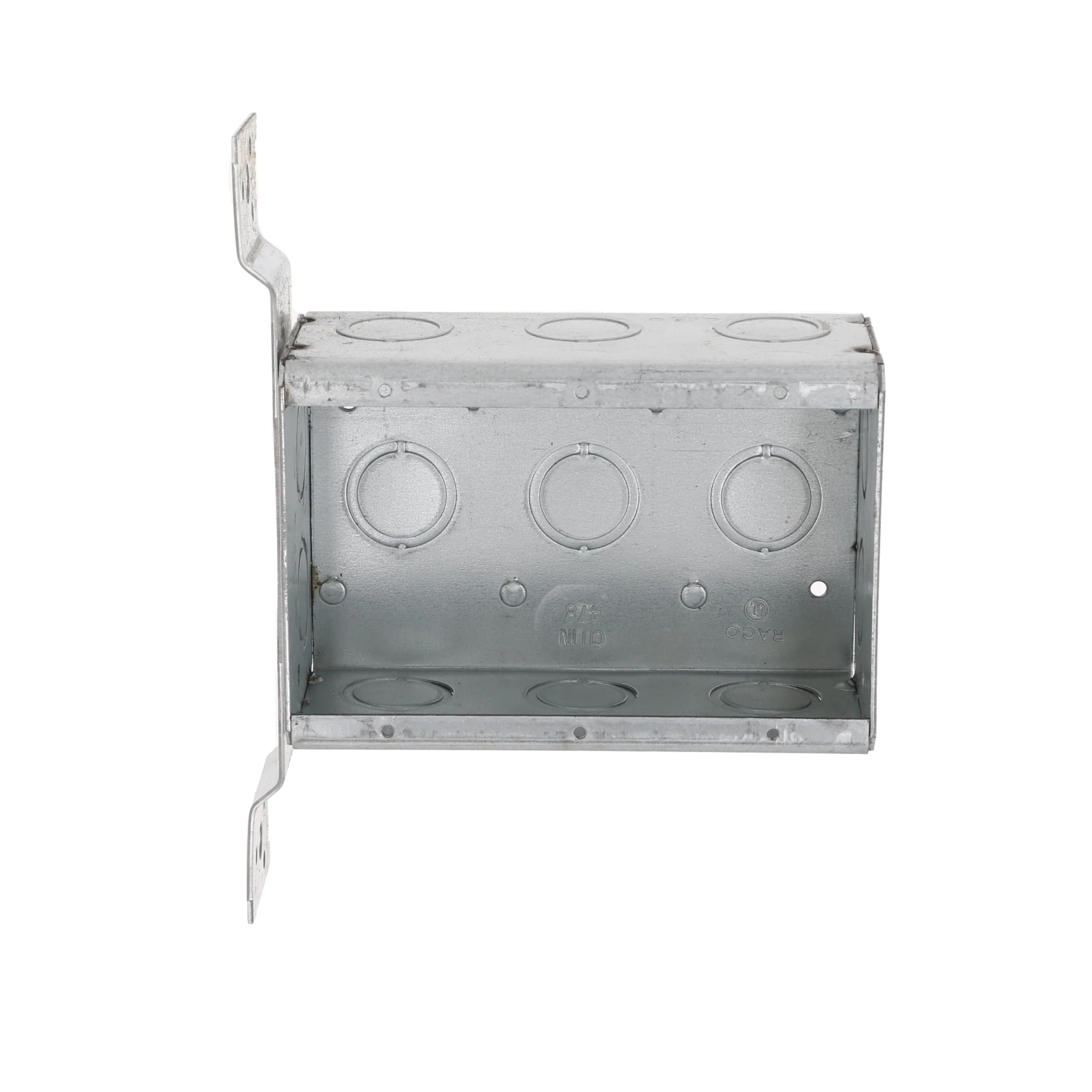 RACO 686 2-1/2-Inch Deep 3-Gang Switch Box, Welded with 1/2-Inch Setback Side Bracket and (10) Concentric (Knockouts - Image 2