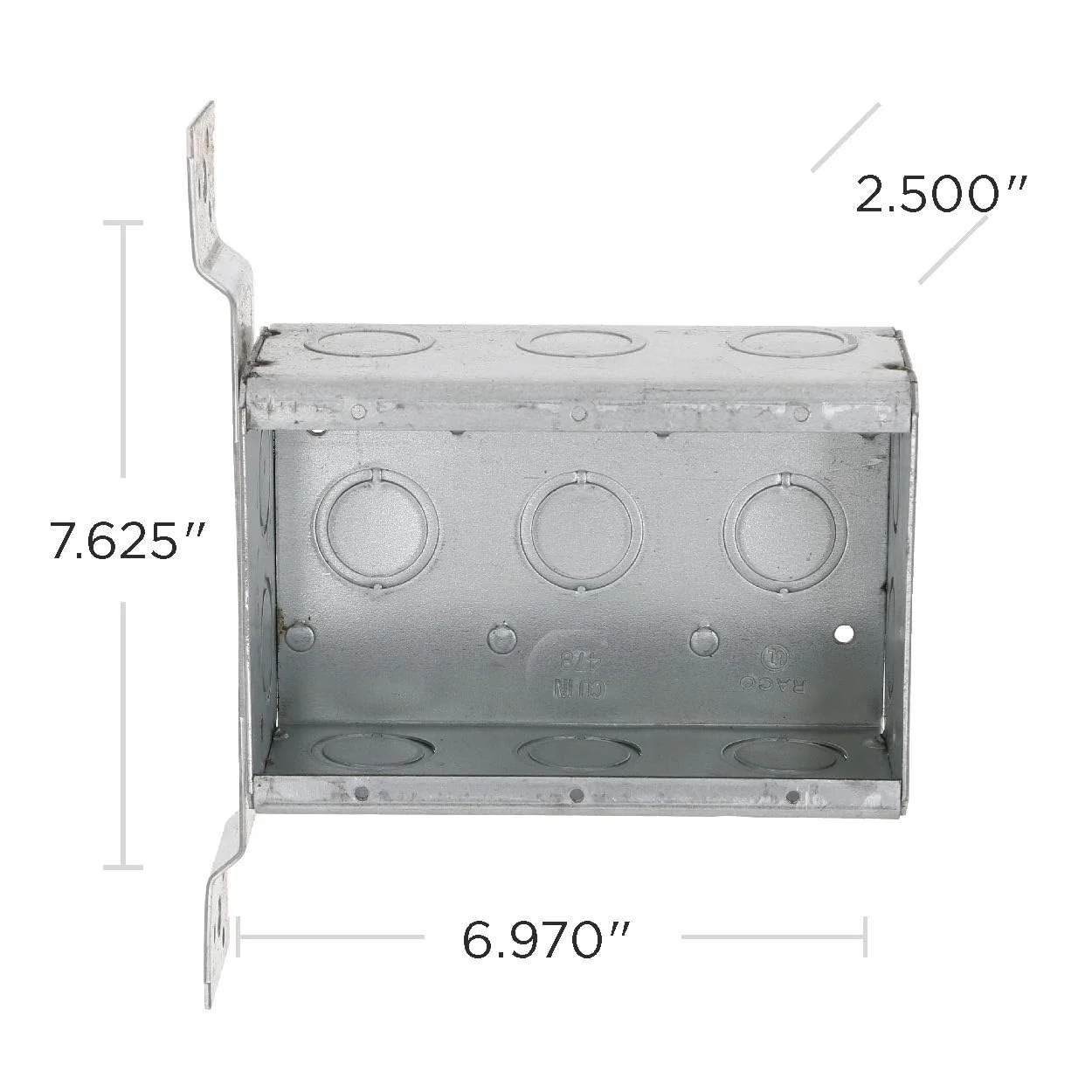 RACO 686 2-1/2-Inch Deep 3-Gang Switch Box, Welded with 1/2-Inch Setback Side Bracket and (10) Concentric (Knockouts - Image 5