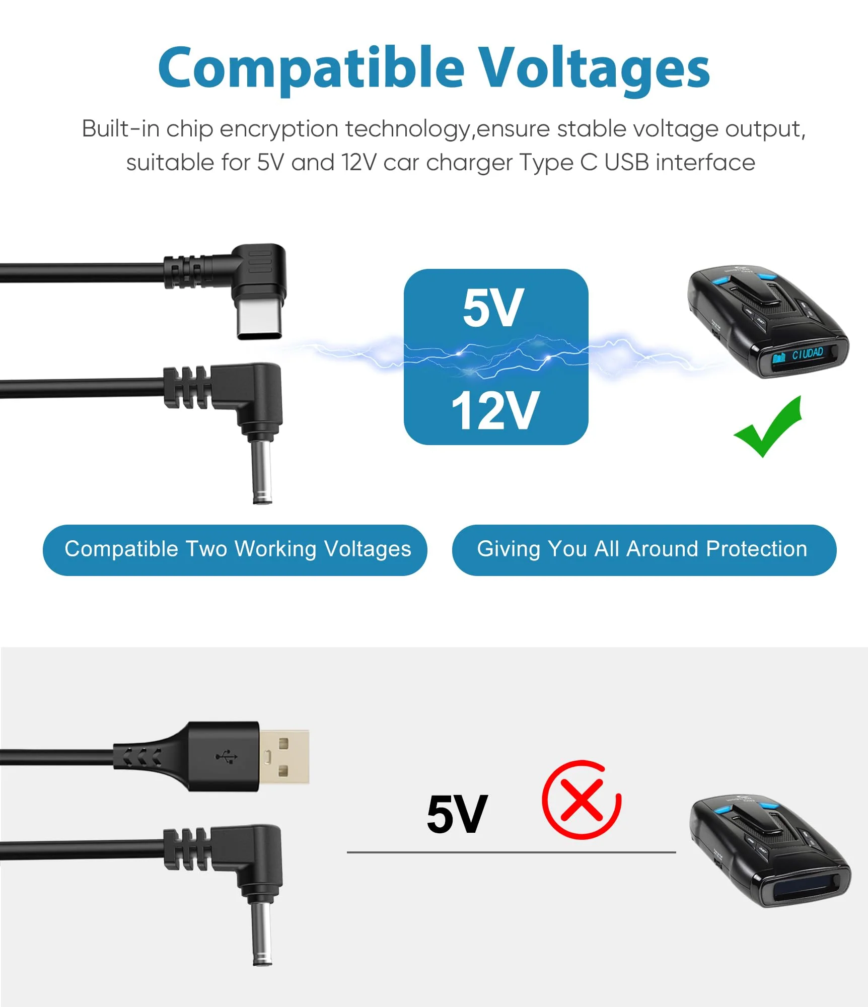Radar Detector Cable,USB C to DC3.5 Plug Cable,Replacement Power Cable for Radar Detectors,for Cobra Whistler Escort Valentine One Uniden Beltronics Radar Detectors (DC3.5-6.56FT) DC3.5-6.56FT - Image 4
