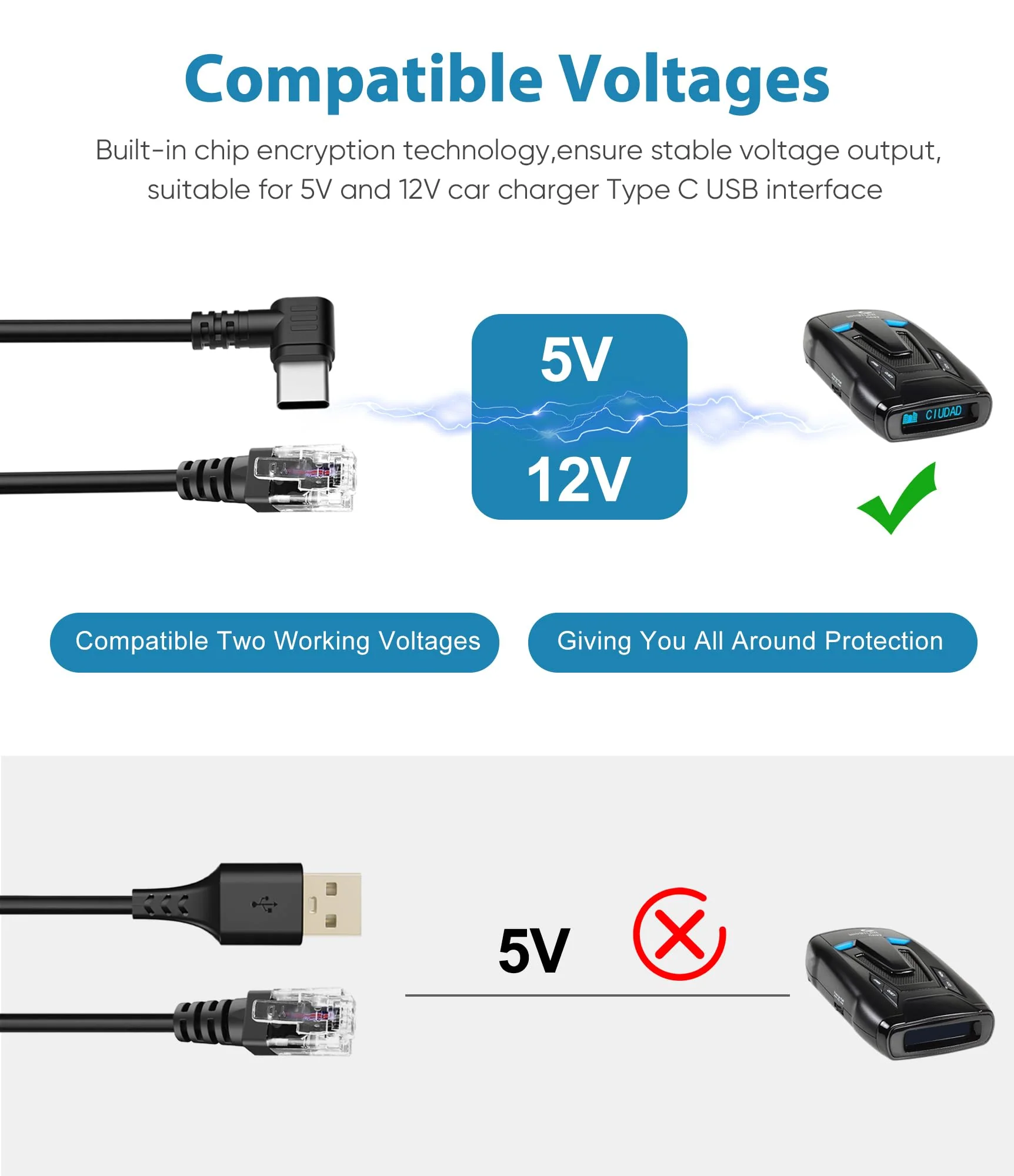 Radar Detector Cable,USB C to RJ11 Plug Cable,Replacement Power Cable for Radar Detectors,Compatible with Unide R3/7/1,Escort 360 Passport 9500i/7500S/8500/7500 etc Radar Detectors(RJ11-6.56FT) RJ11-6.56FT - Image 4
