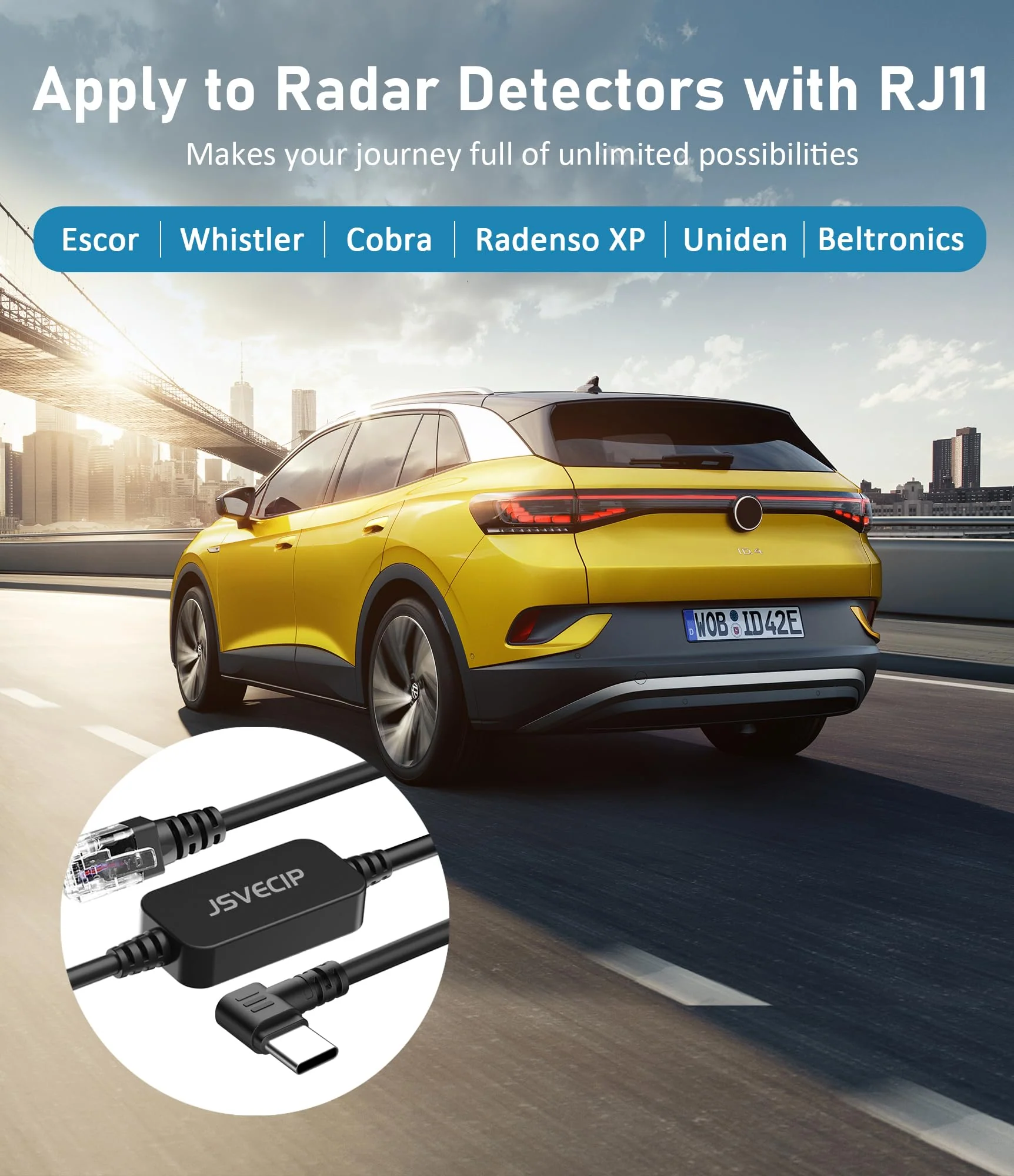 Radar Detector Cable,USB C to RJ11 Plug Cable,Replacement Power Cable for Radar Detectors,Compatible with Unide R3/7/1,Escort 360 Passport 9500i/7500S/8500/7500 etc Radar Detectors(RJ11-6.56FT) RJ11-6.56FT - Image 7