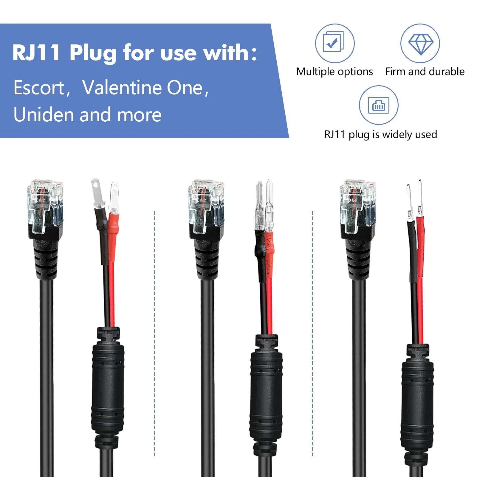 Radar Detector Hardwire Power Cord, Rearview Mirror Plug Cable, with Inline Fuse Holder,Suitable for Escort Beltronics Valentine One Cobra Whistler Radar Detector,3-Piece Set,17.7'' (RJ11) RJ11-17.7in - Image 2