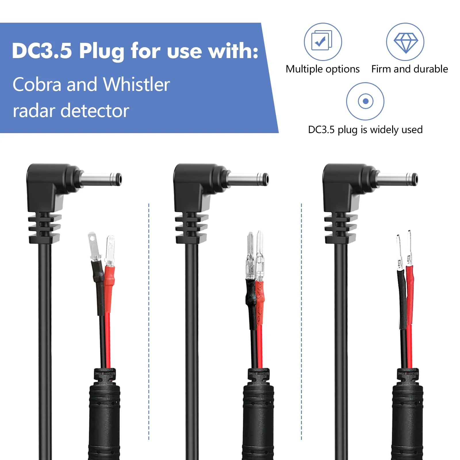 Radar Detector Hardwire Power Cord, Rearview Mirror Plug Cable, with Inline Fuse Holder,Suitable for Uniden Escort Beltronics Valentine One Cobra Whistler Radar Detector,3-Piece Set,9.8'' (DC3.5) DC3.5-9.8in - Image 2
