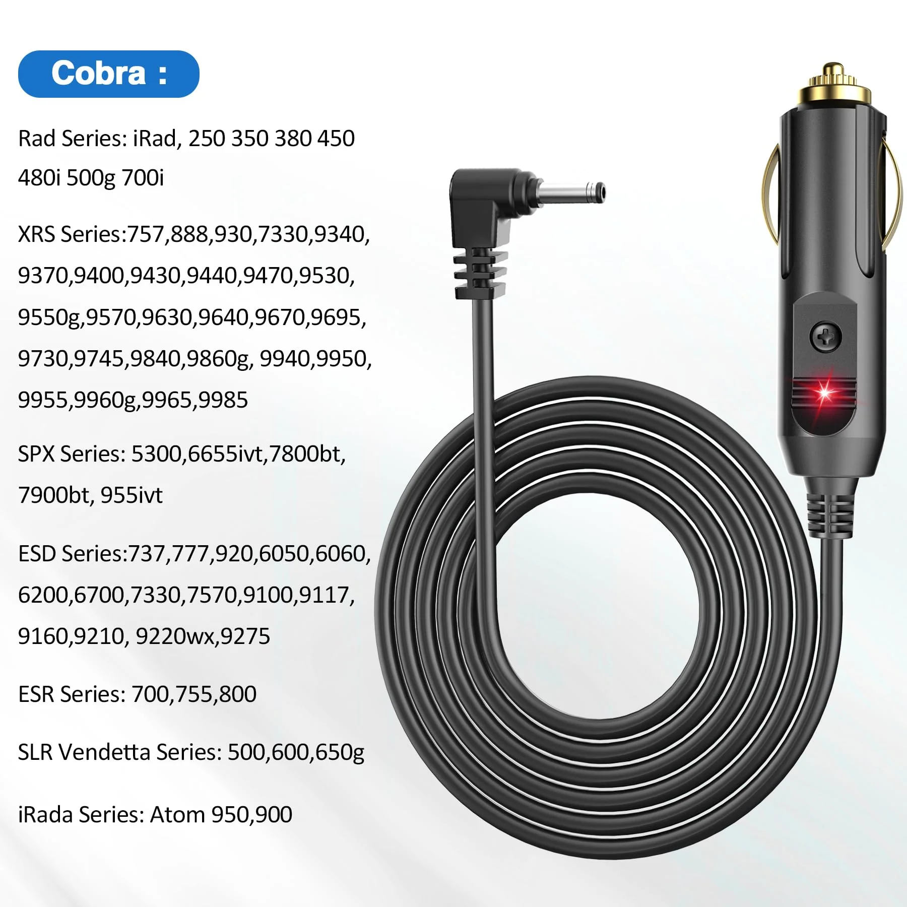 Radar Detector Power Cord Compatible with Cobra RAD 350 380 450 480i 700i XRS9370 XRS955 XRS5300 XRS7700 Radar Laser Detector, Radar Detector Power Cable with DC3.5 Interface 6.5ft - Image 2