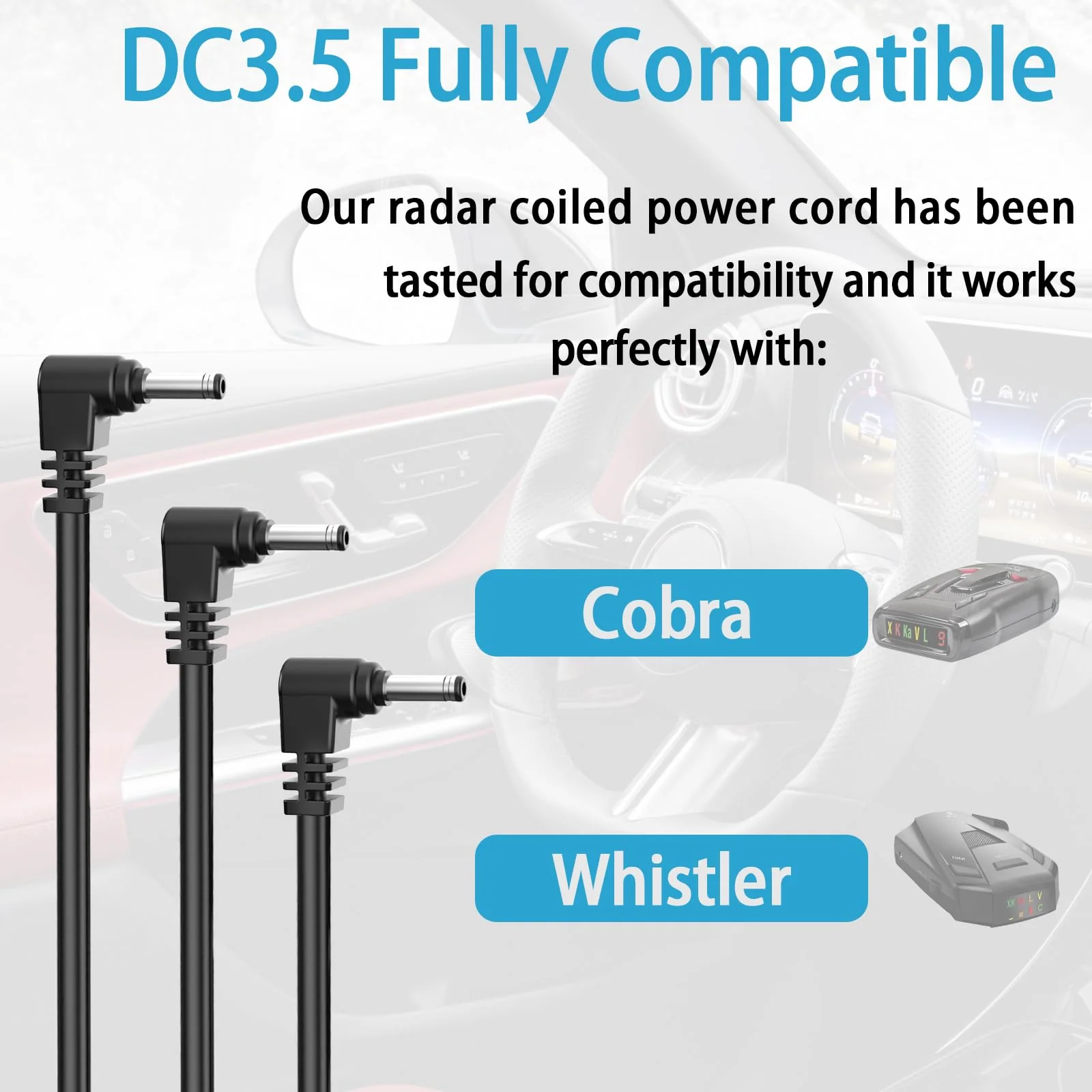 Radar Detector Power Cord Mirror Plug Wire Compatible with Uniden Escort Valentine One Cobra Whistler,with Inline Fuse Holder,Rearview Mirror Plug Elastic Cable.(DC 3.5-Set of 3) DC 3.5 - Image 3