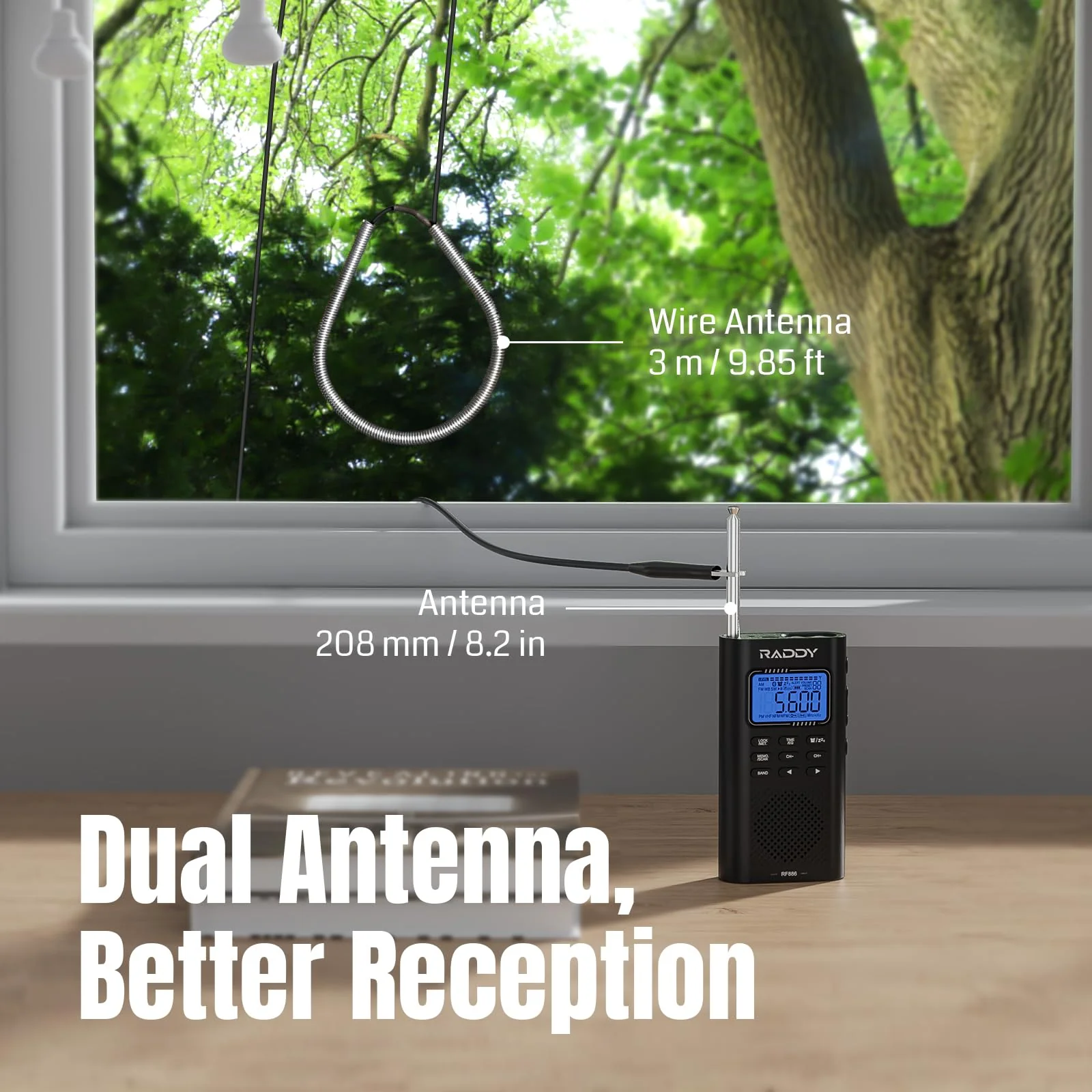Raddy RF886 Portable Shortwave Radio AM/FM/SW/VHF/WB Digital Radio BT Connection with NOAA and Alert, Rechargeable Pocket w/ 9.85 Ft Wire Antenna 5-Band - Image 4
