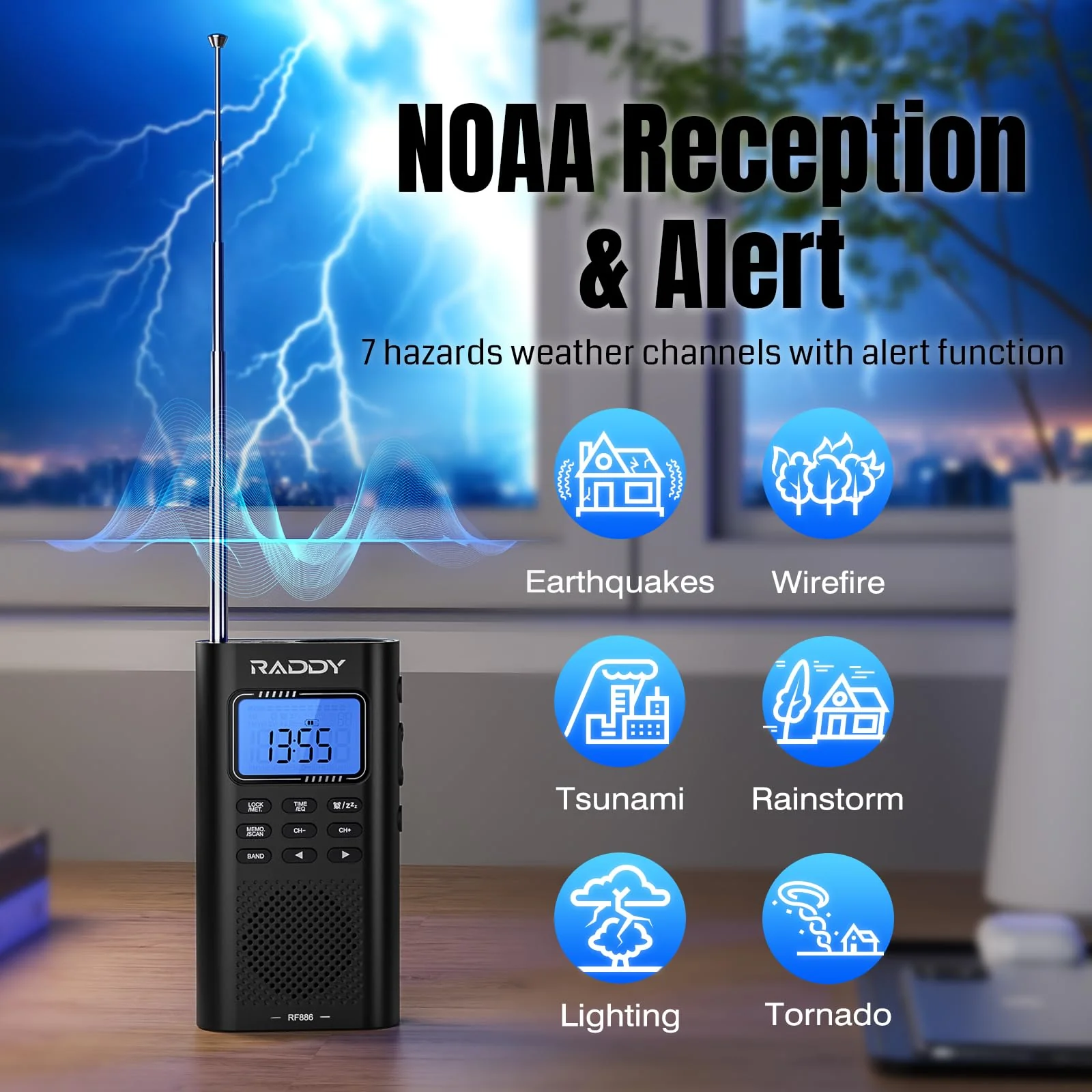Raddy RF886 Portable Shortwave Radio AM/FM/SW/VHF/WB Digital Radio BT Connection with NOAA and Alert, Rechargeable Pocket w/ 9.85 Ft Wire Antenna 5-Band - Image 6