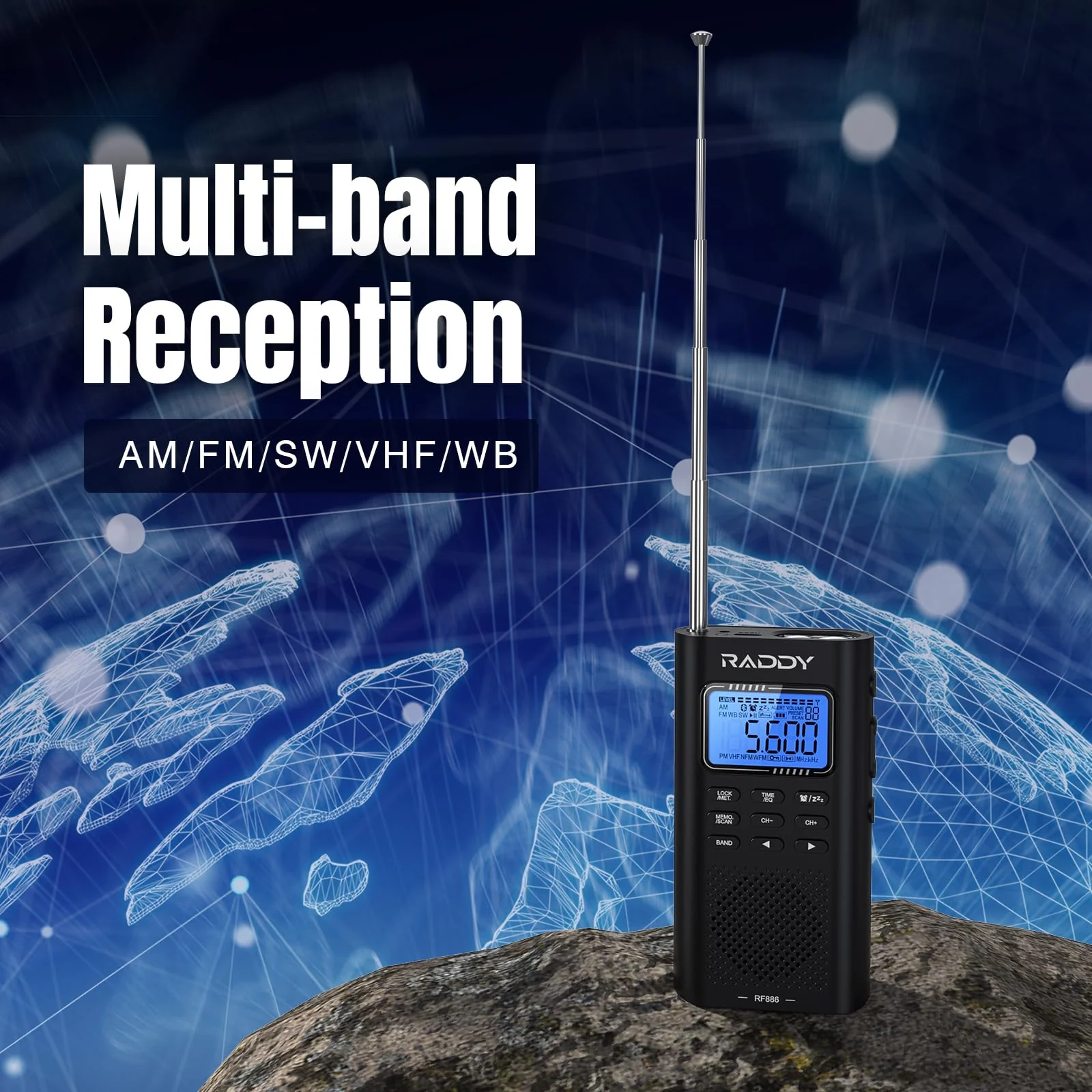Raddy RF886 Portable Shortwave Radio AM/FM/SW/VHF/WB Digital Radio BT Connection with NOAA and Alert, Rechargeable Pocket w/ 9.85 Ft Wire Antenna 5-Band - Image 7